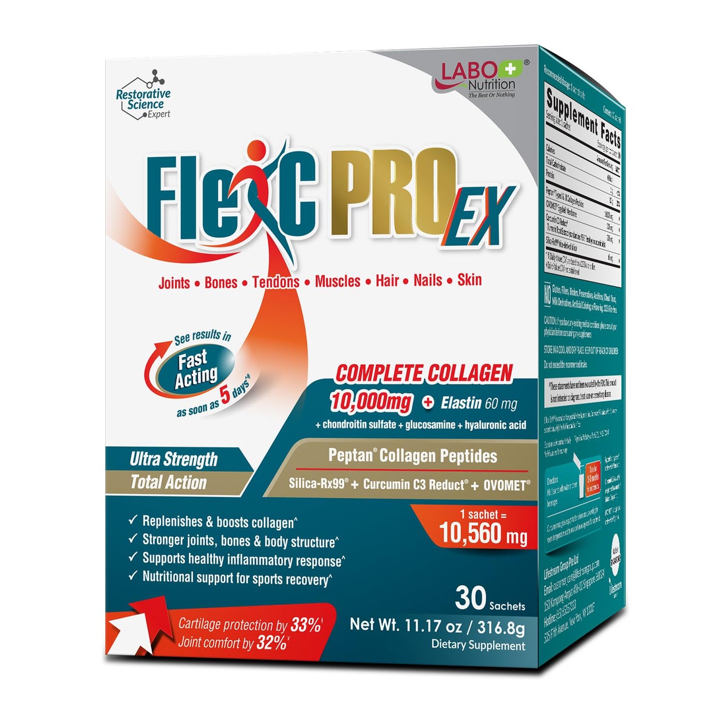 LABO Nutrition FlexC PRO EX Collagen Silica Joint Bone Muscle Support Powder 11.5 Ounce