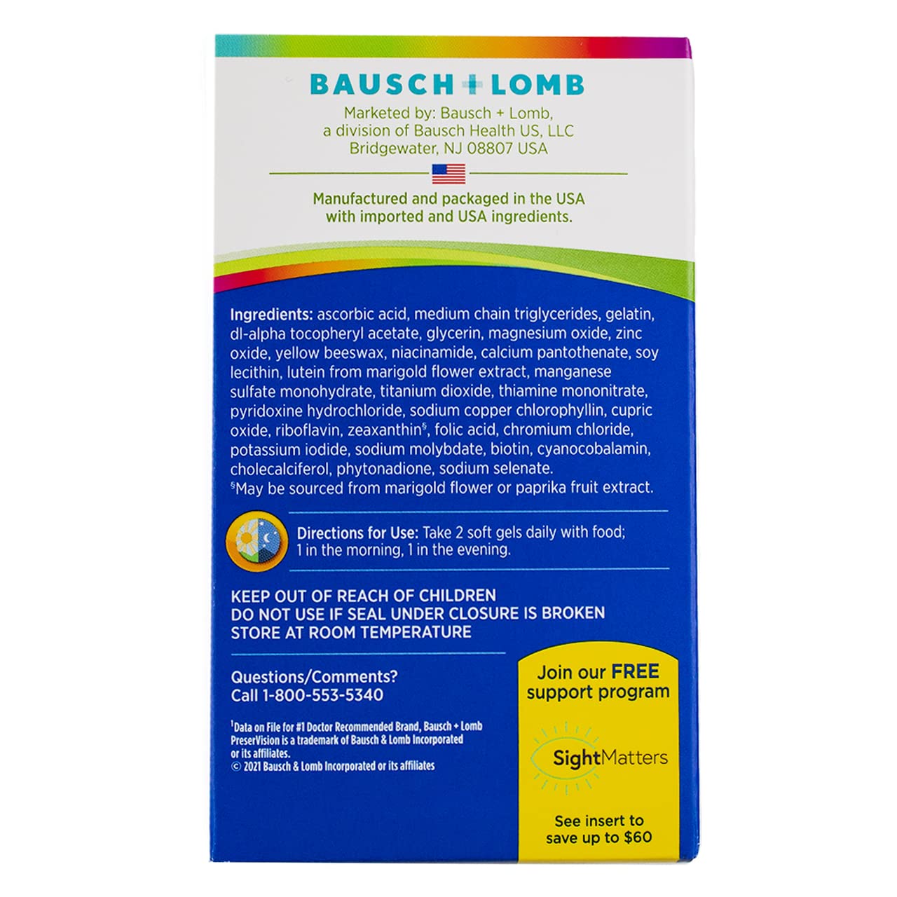 Bausch + Lomb PreserVision Eye Vitamin Mineral Softgel 200