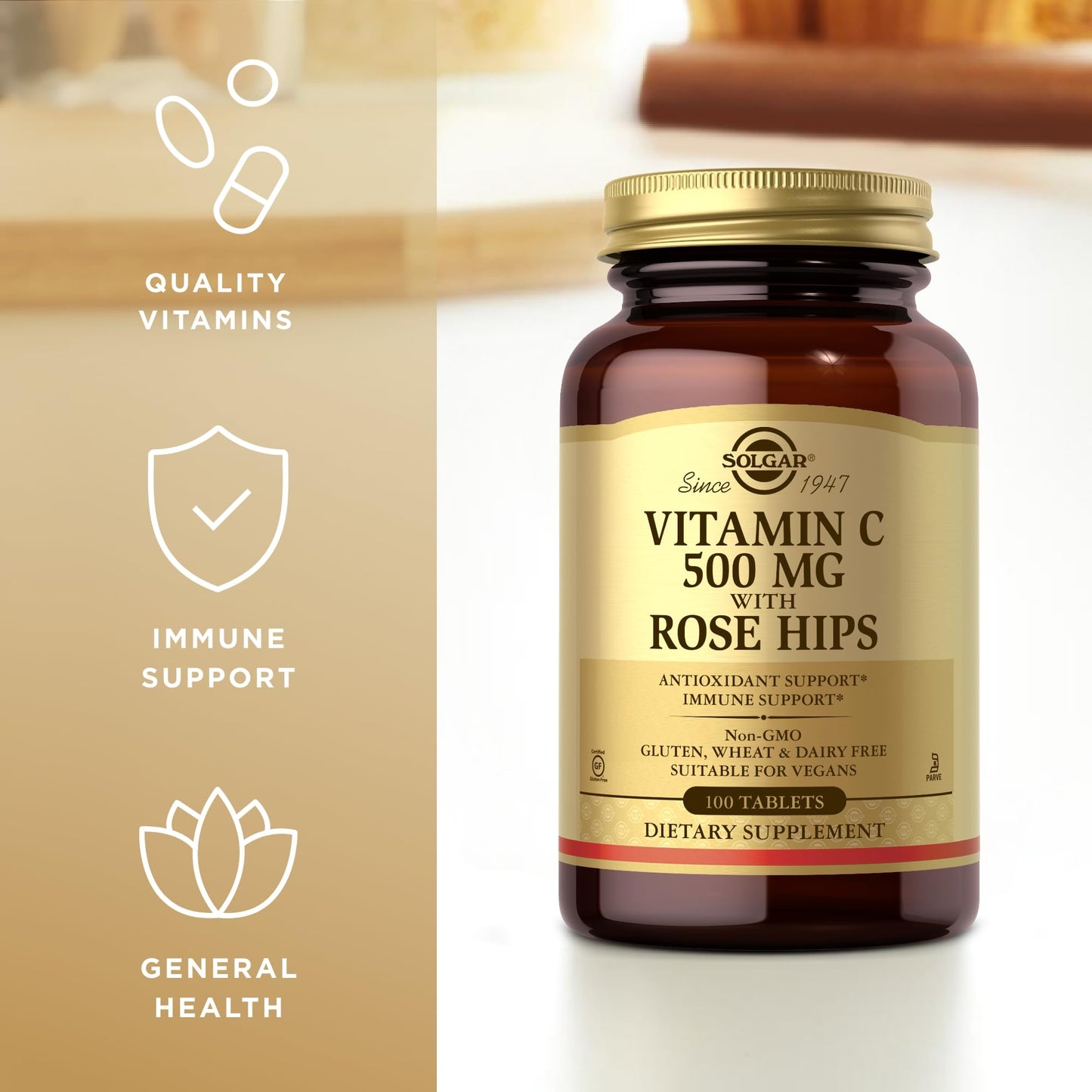 Solgar Vitamin C 500 Mg with Rose Hips Tablets, 100 Count