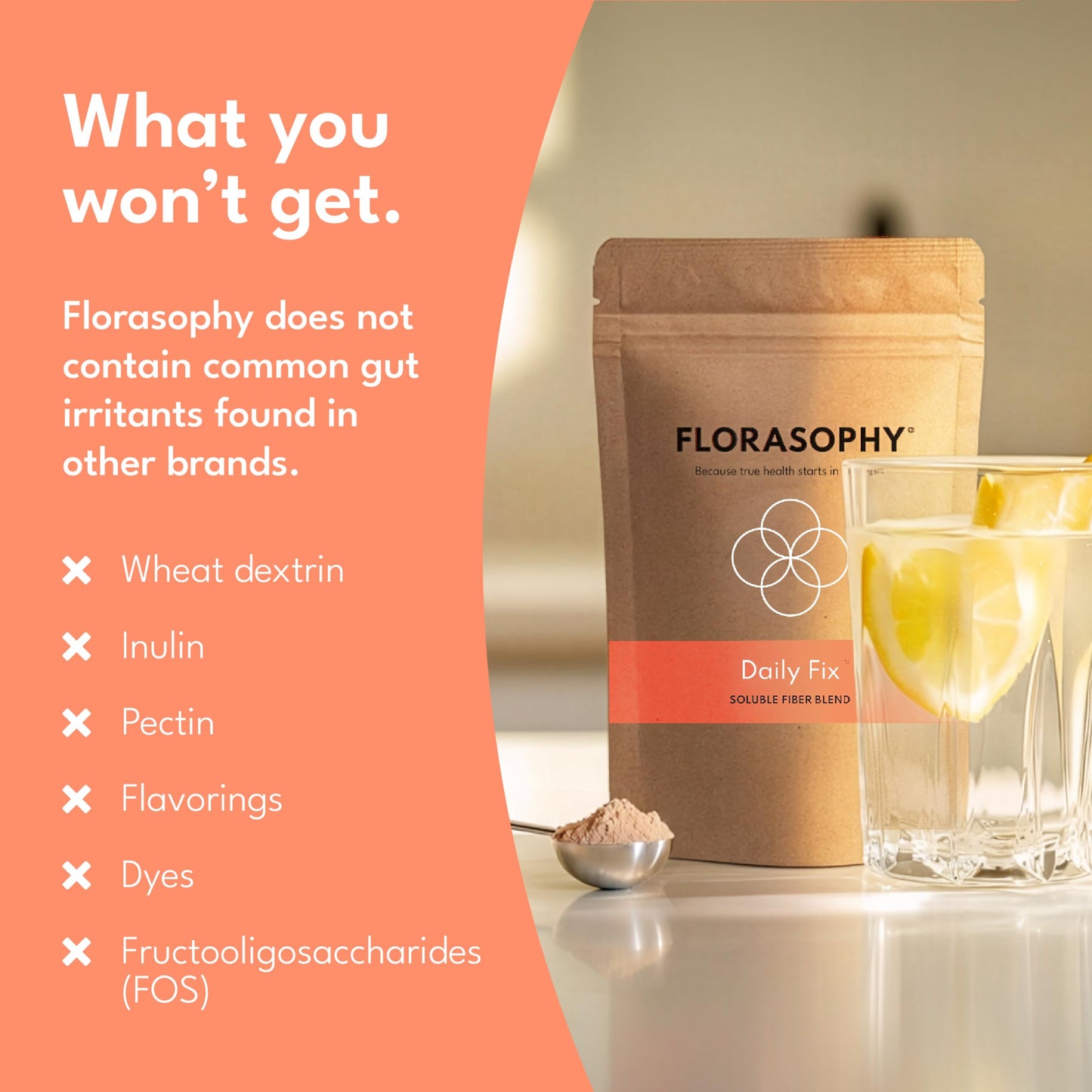 Florasophy Daily Fix Organic Soluble Fiber Supplement for Digestive Gut Health, Gluten Free Vegan Soluble Prebiotic Powder, 8.4 Ounces