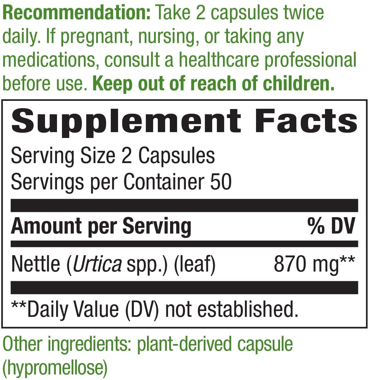 Nature's Way Nettle Leaf 435 mg Capsules, 400 Count