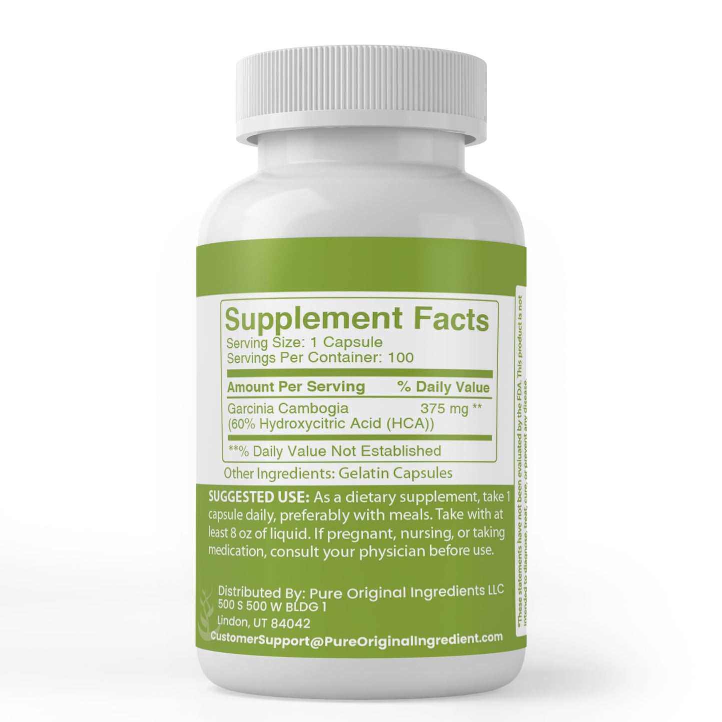 PURE ORIGINAL INGREDIENTS Garcinia Cambogia Capsules 100 Capsules