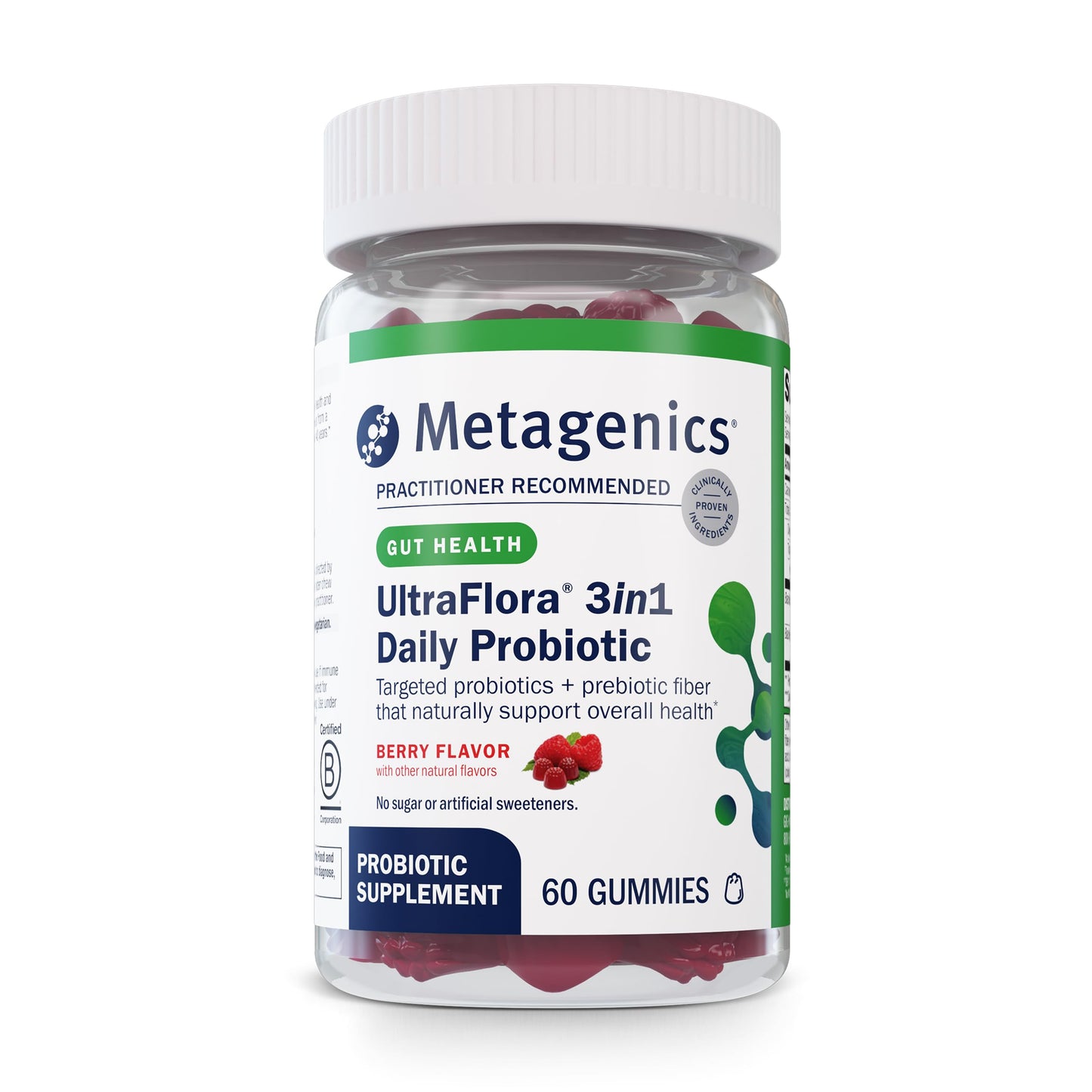 Metagenics UltraFlora 3 in 1 Daily Probiotic & Postbiotic Gummies, 60 Gummies