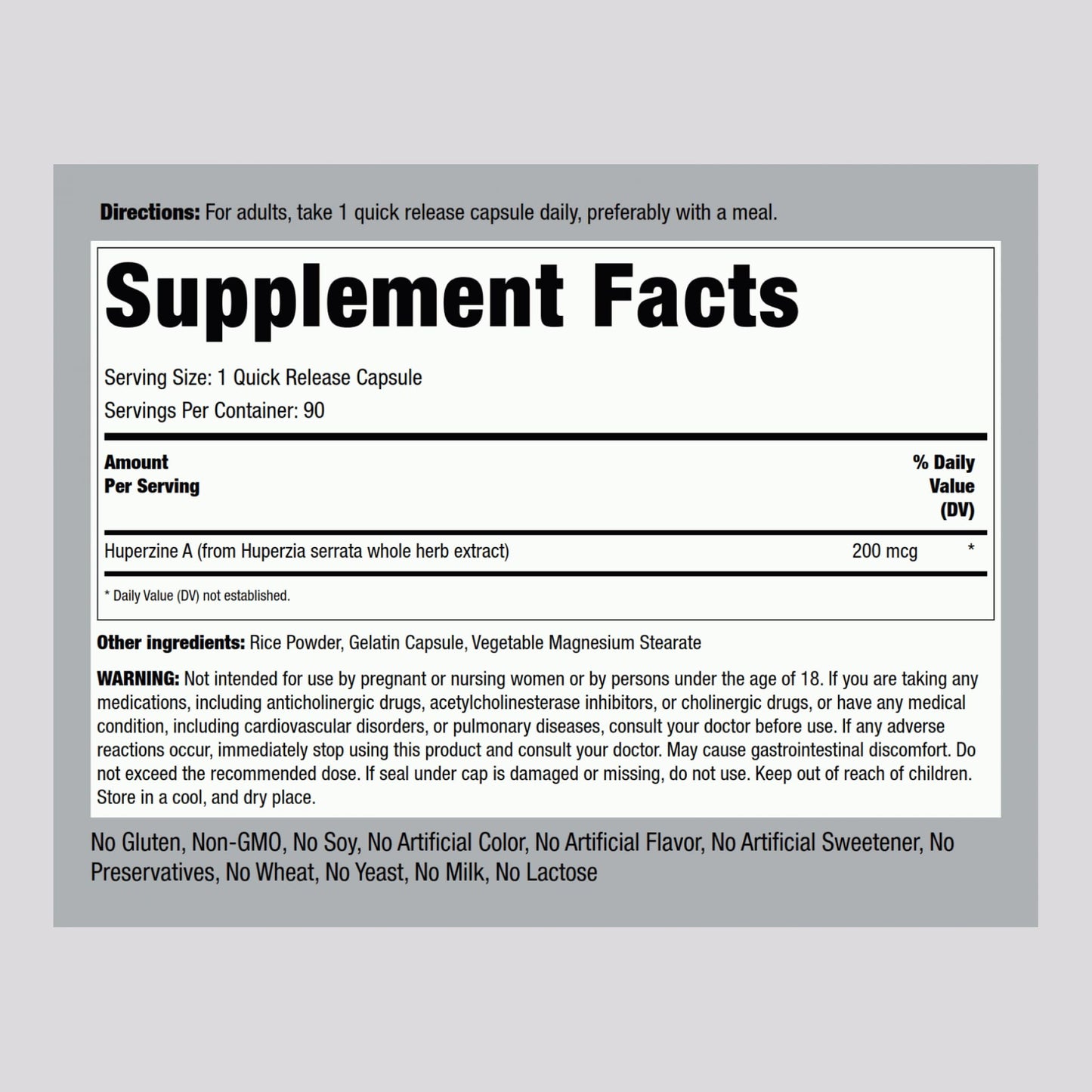 Piping Rock Huperzine A 200 mcg Capsule, 90 Capsules