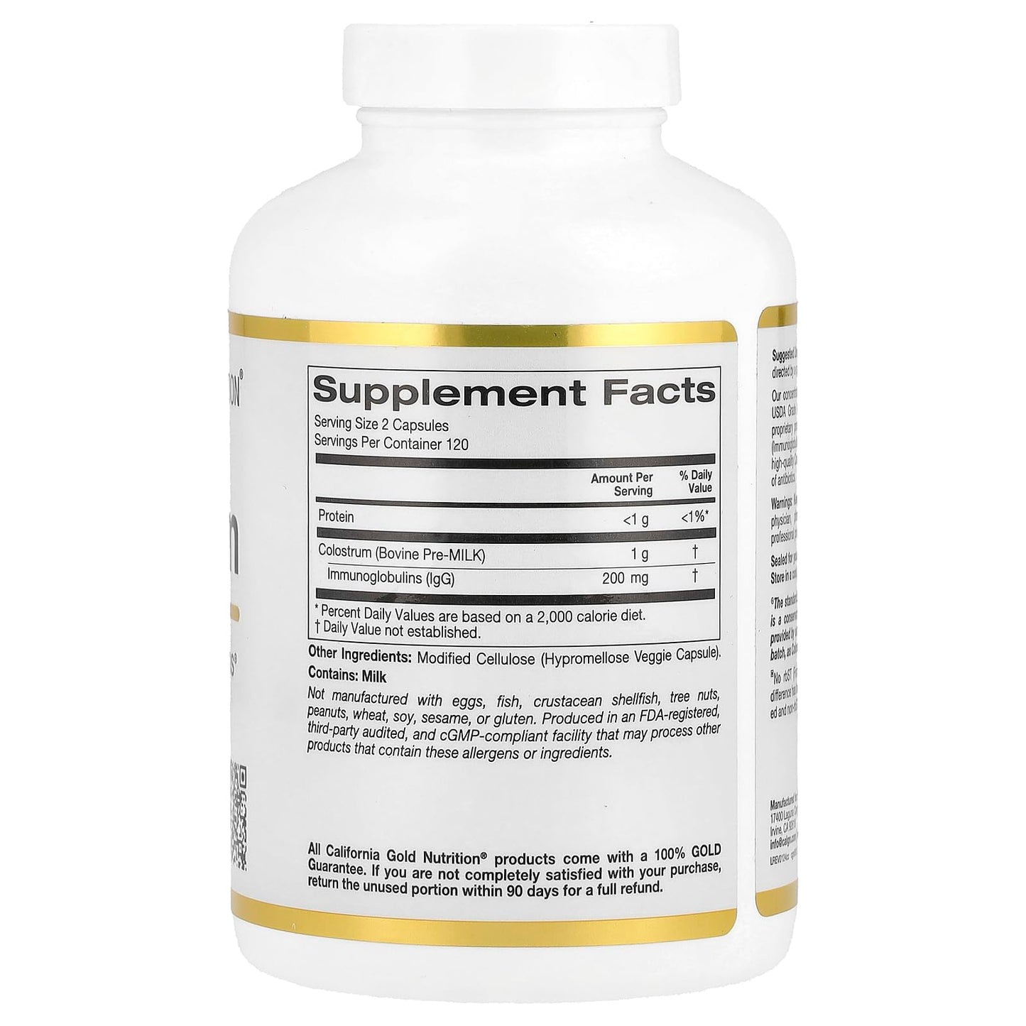 California Gold Nutrition Colostrum Concentrated Bovine Pre-Milk Supplement Featuring Immunoglobulins Capsule 1 Count