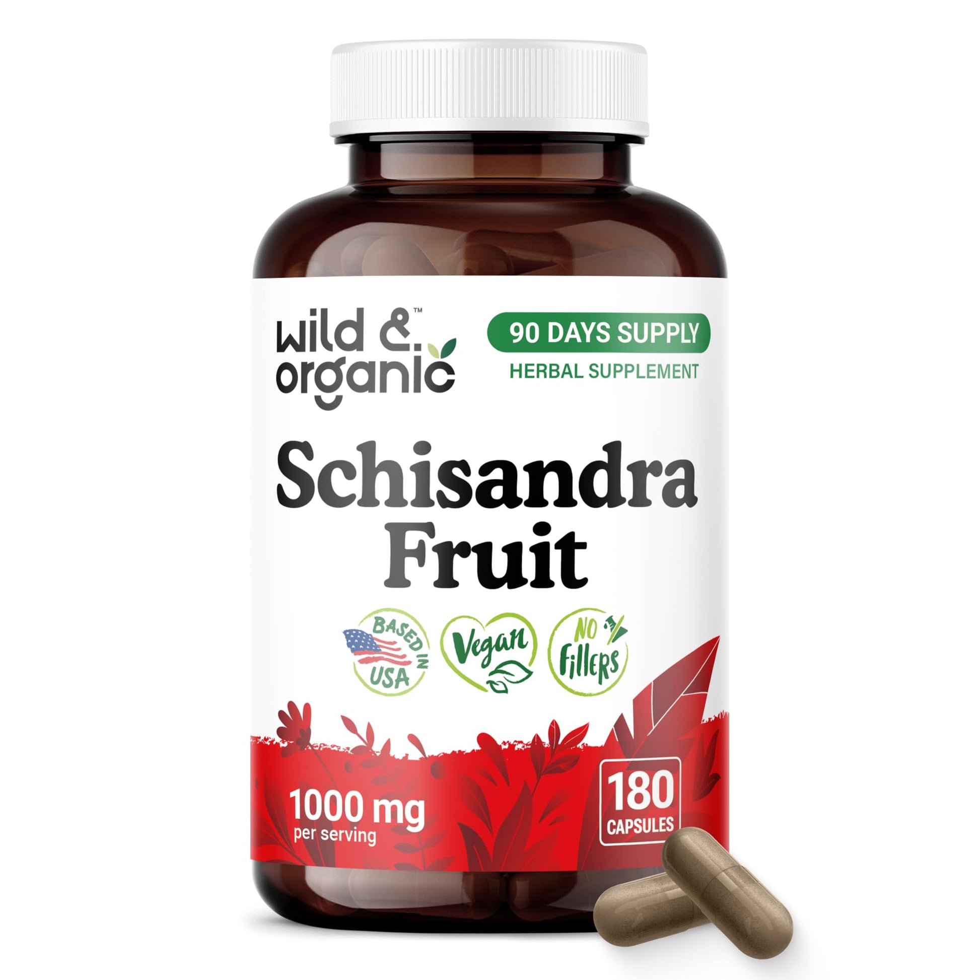 Wild & Organic Schisandra Capsules 1000 mg Mood Support 180 Count