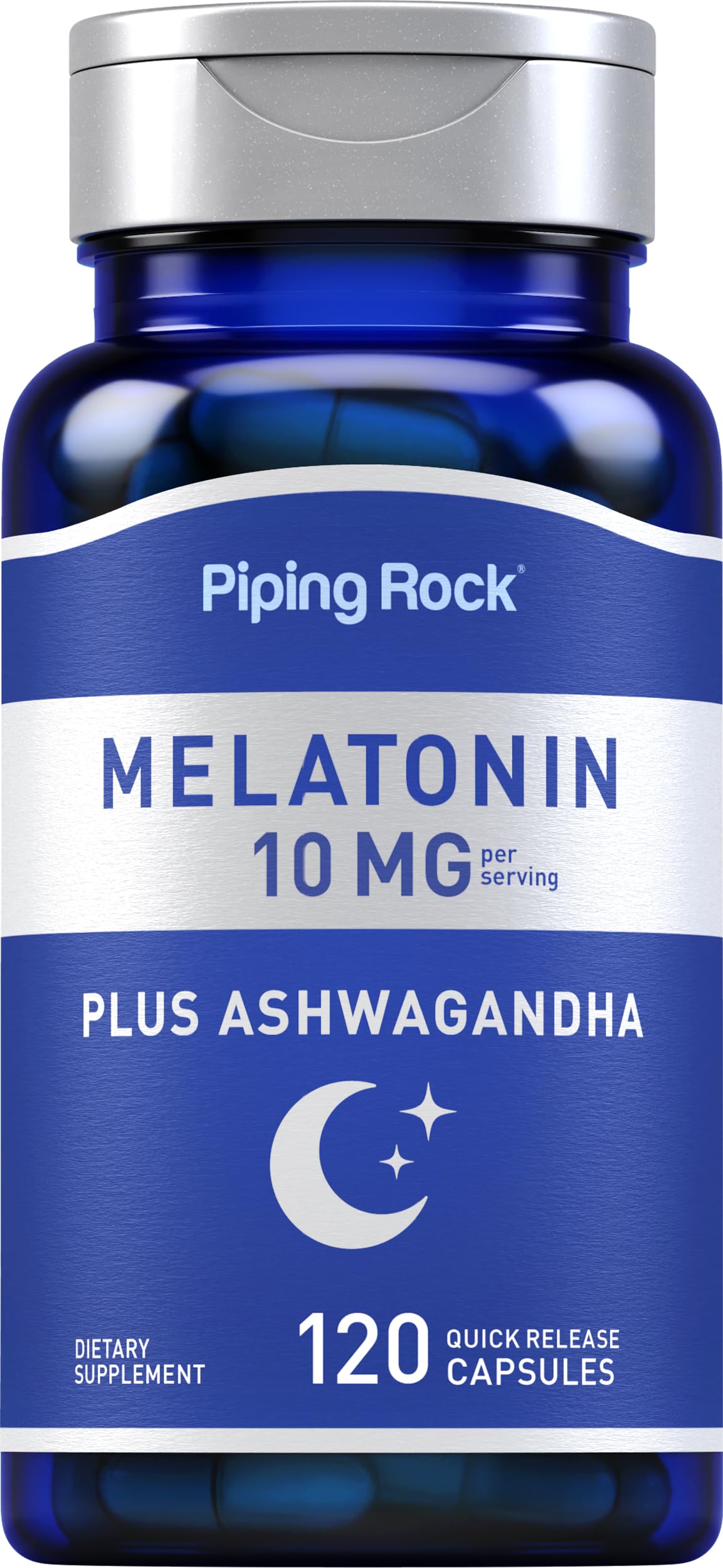 Piping Rock Melatonin 10 mg with Ashwagandha Capsules, 120 Count
