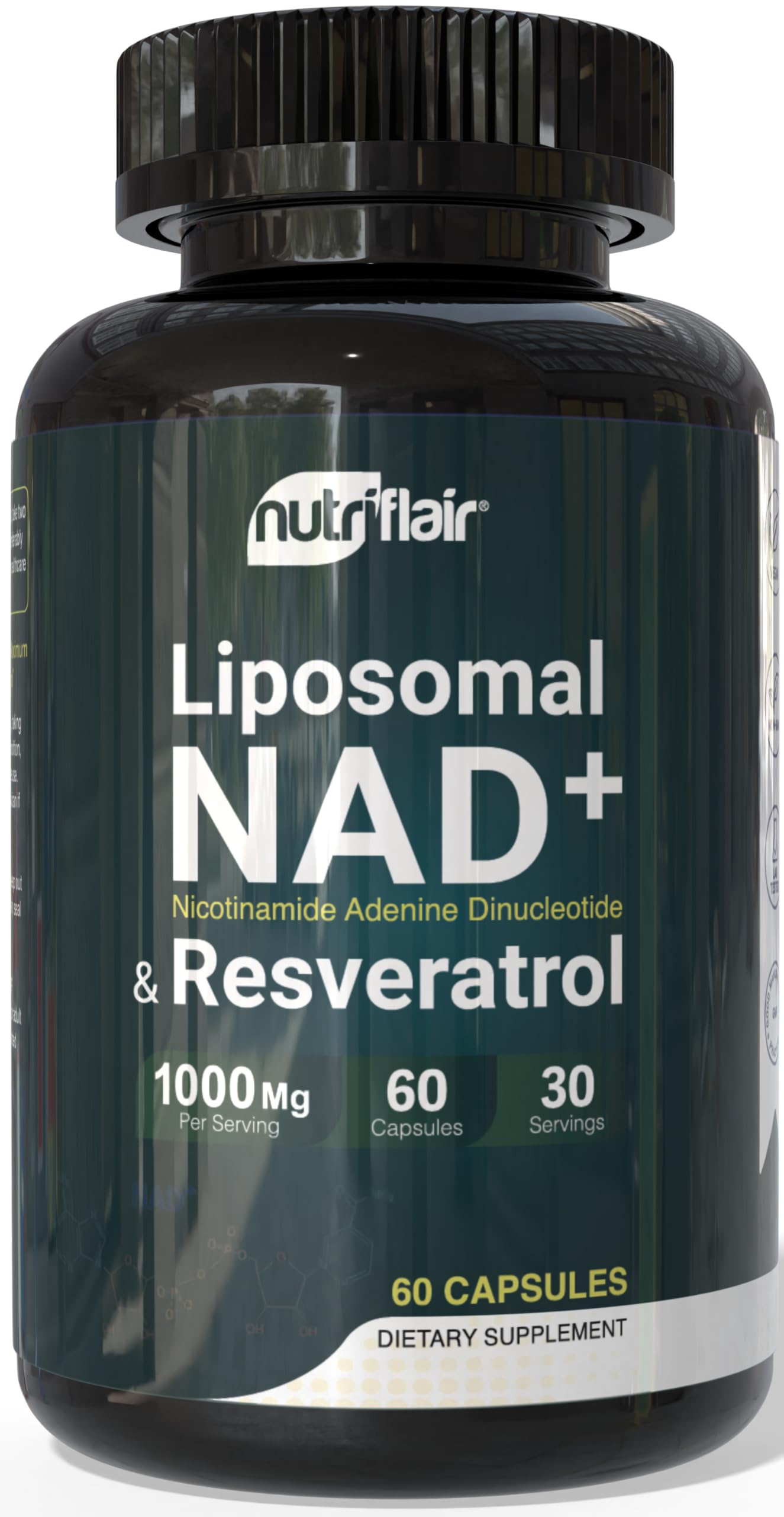 NutriFlair Liposomal NAD+ Supplement with Resveratrol 1000mg per Serving, 60 Capsules