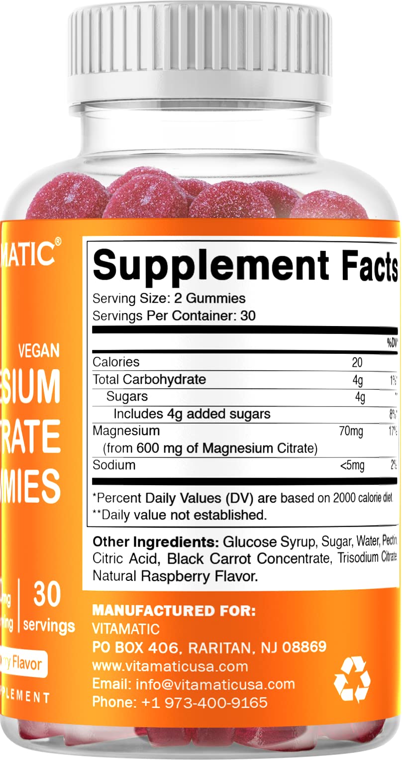 Vitamatic Magnesium Citrate Gummies 600mg per Serving, 120 Count