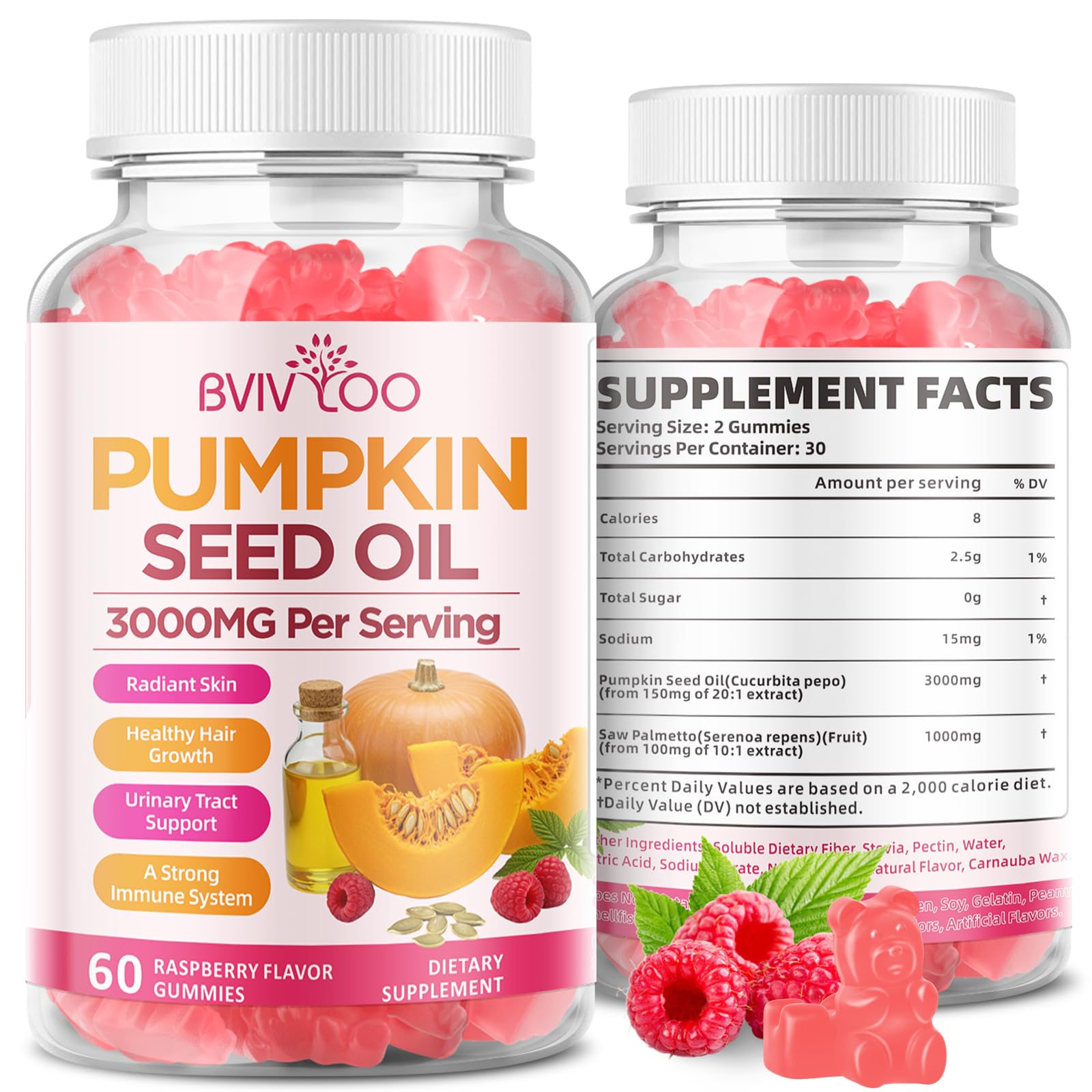 BVIVLOO Pumpkin Seed Oil Gummies with Saw Palmetto, 60 Count