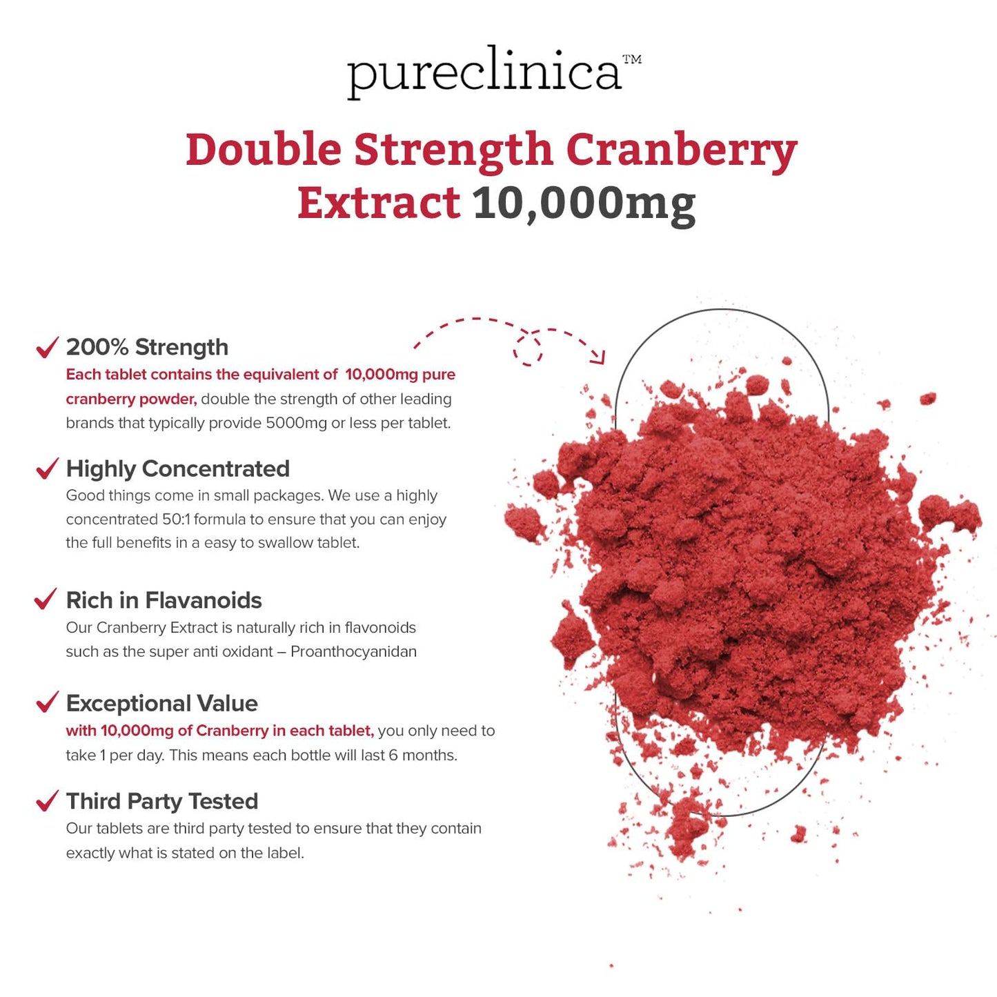 pureclinica High Strength Cranberry Extract Tablets 180 Count