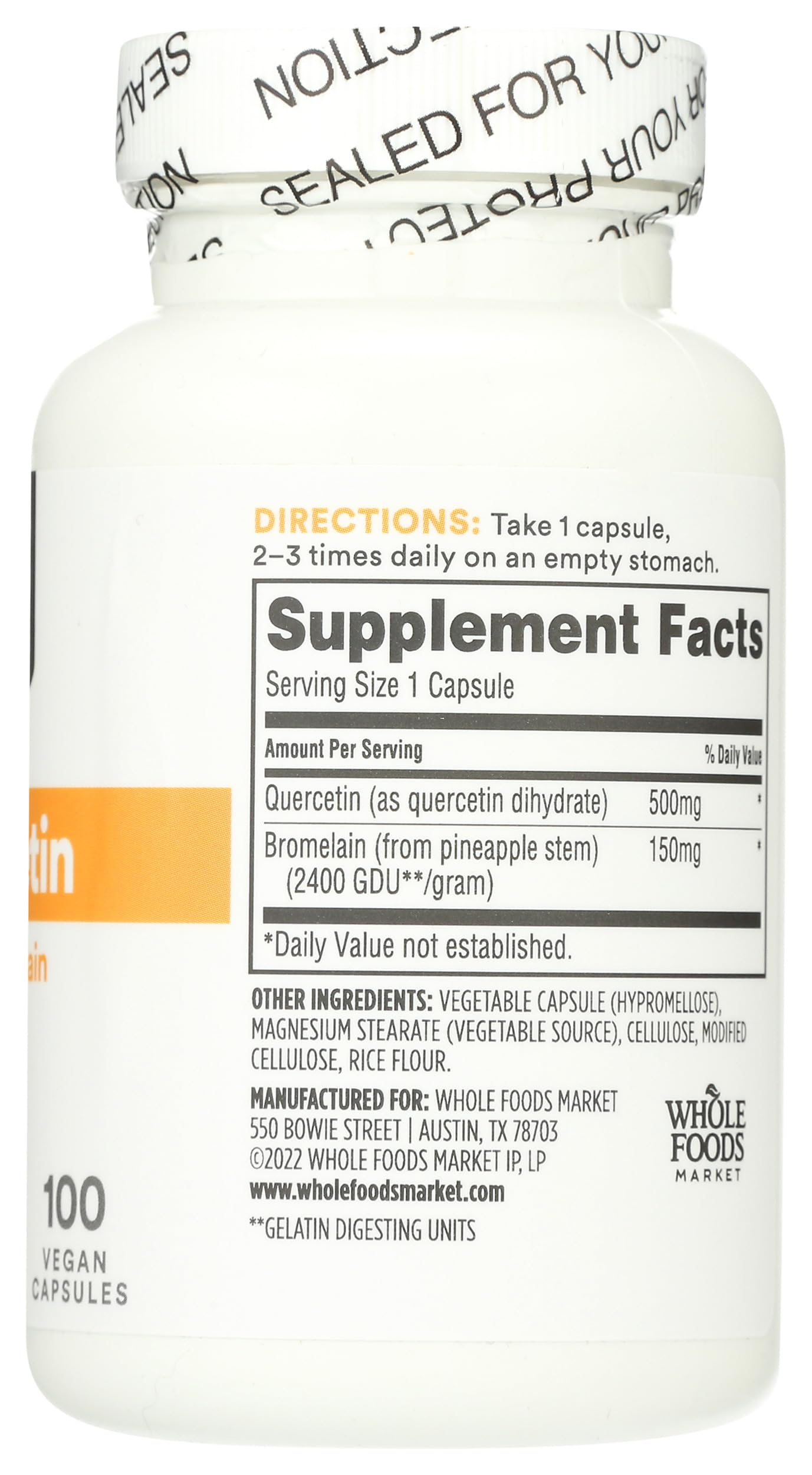 Whole Foods Market Quercetin with Bromelain Capsule 100 Count