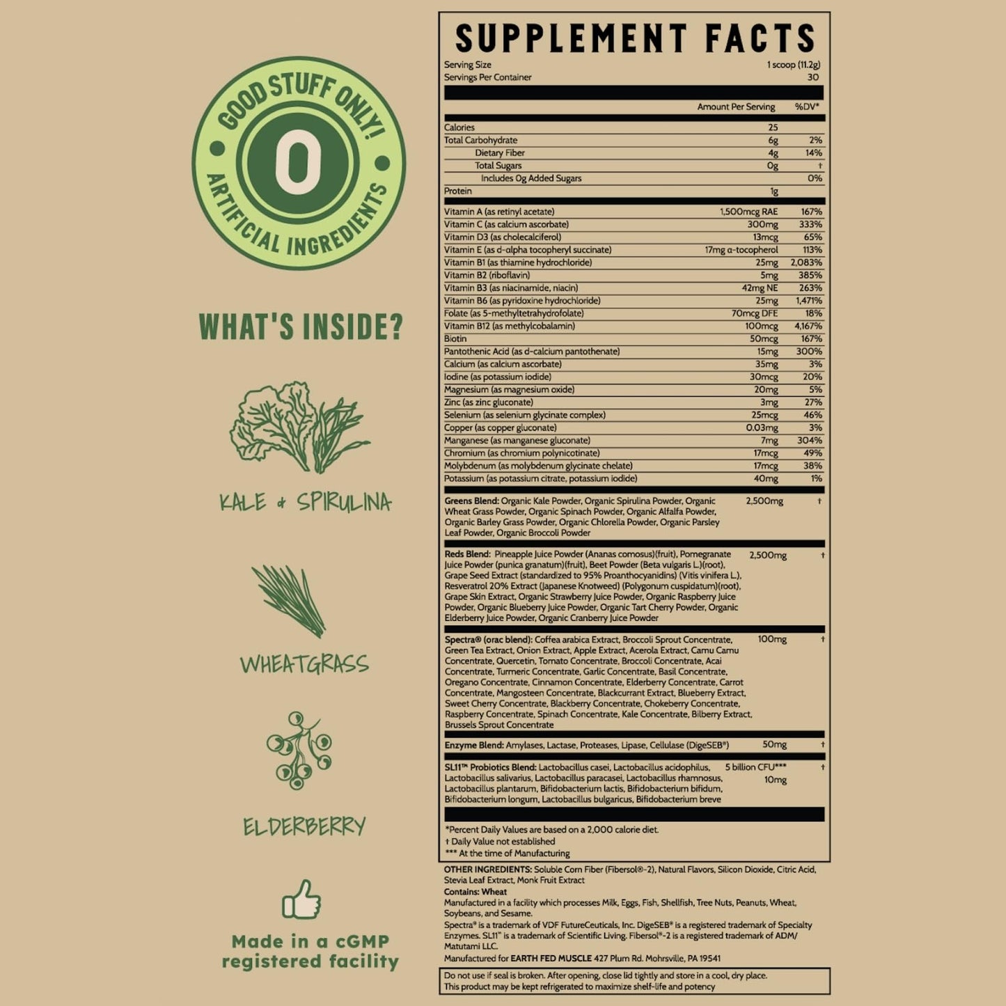 Earth Fed Muscle Greens and Reds Superfoods Blend Powder, Piña Colada, 12 Ounce