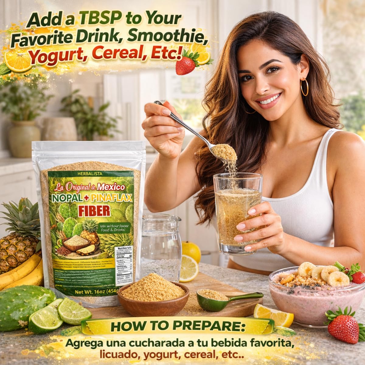 HERBALISTA La Original de Mexico Nopal + Pina Daily Fiber Powder, 8 oz