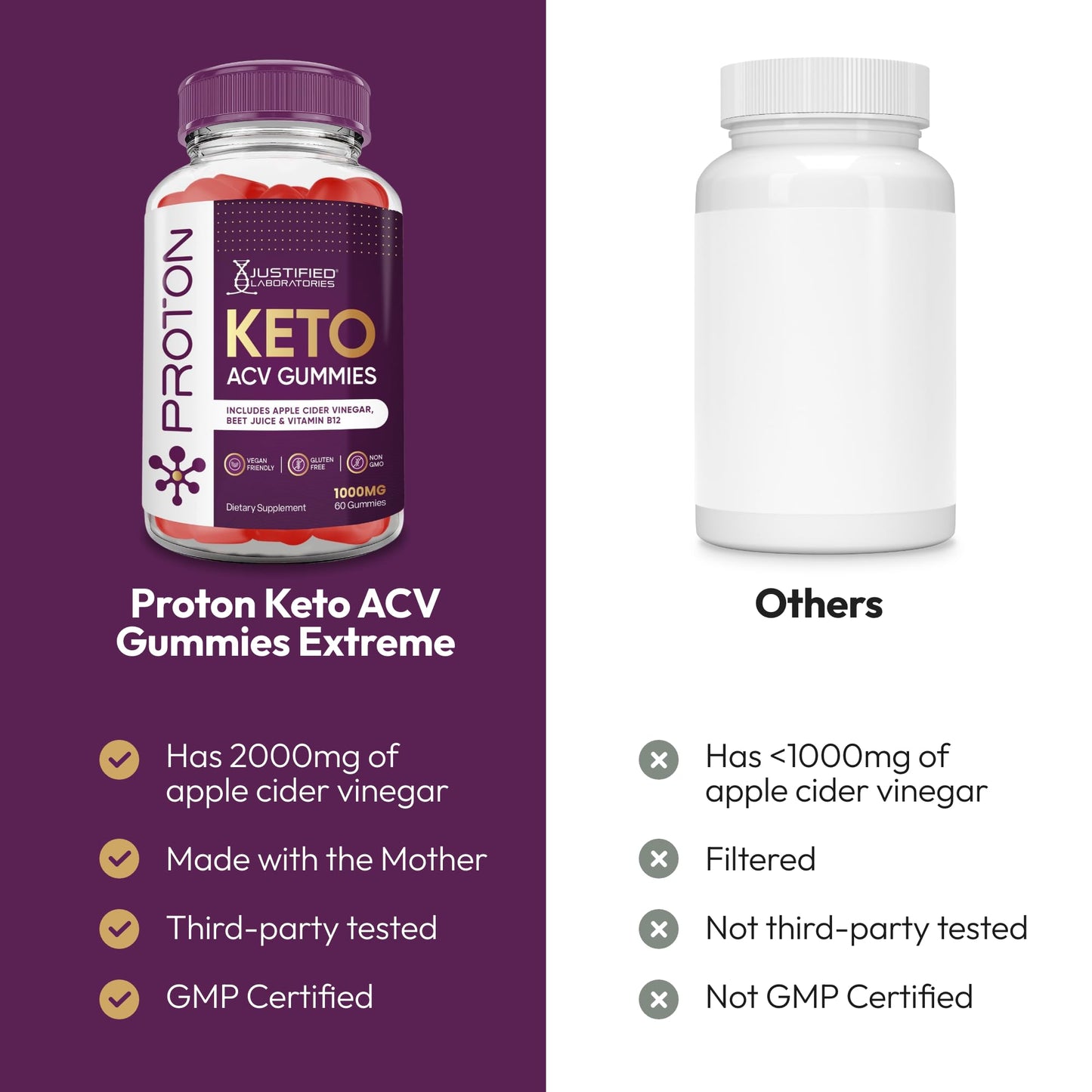 Justified Laboratories Proton Keto ACV Gummies Extreme (2000 mg), 300 Count