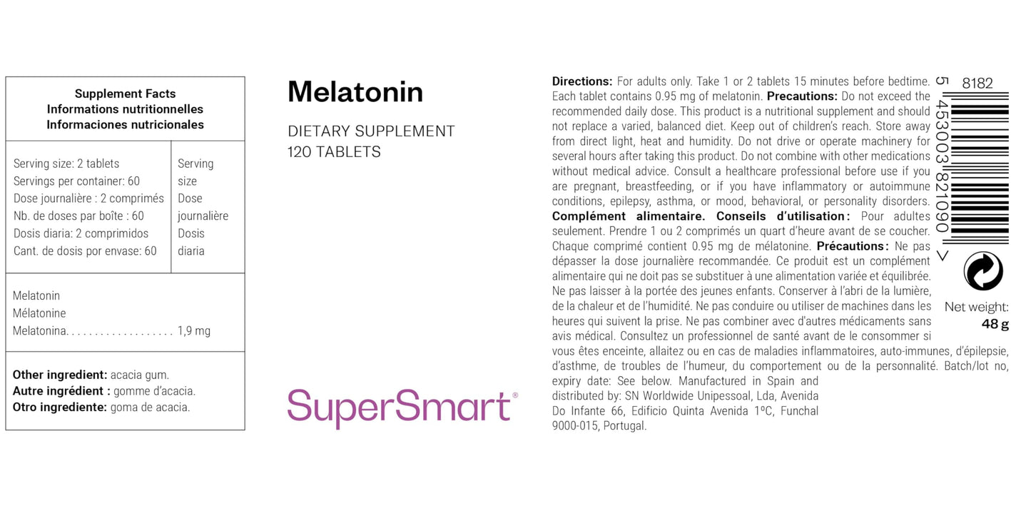 Supersmart Melatonin 2mg per Day High Strength Sleep Aid, Non-GMO, Sugar & Gluten Free, 120 Tablets