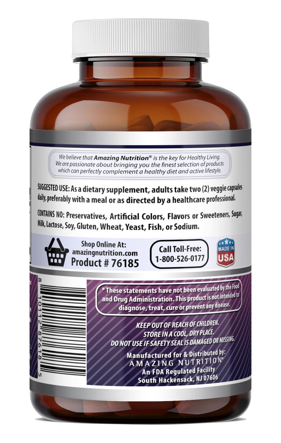 Amazing Nutrition Sambucus Black Elderberry 300 Mg Standardized 10:1 Extract 180 Veggie Capsules