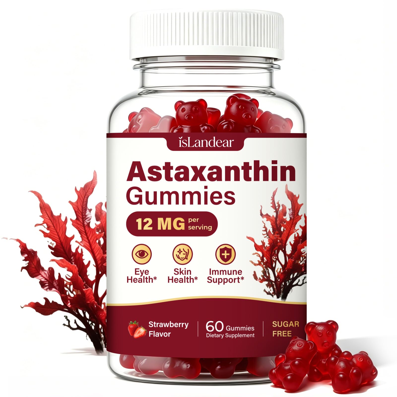 isLandear Astaxanthin Gummies 24mg Max with 12mg Per Gummy, 60 Count