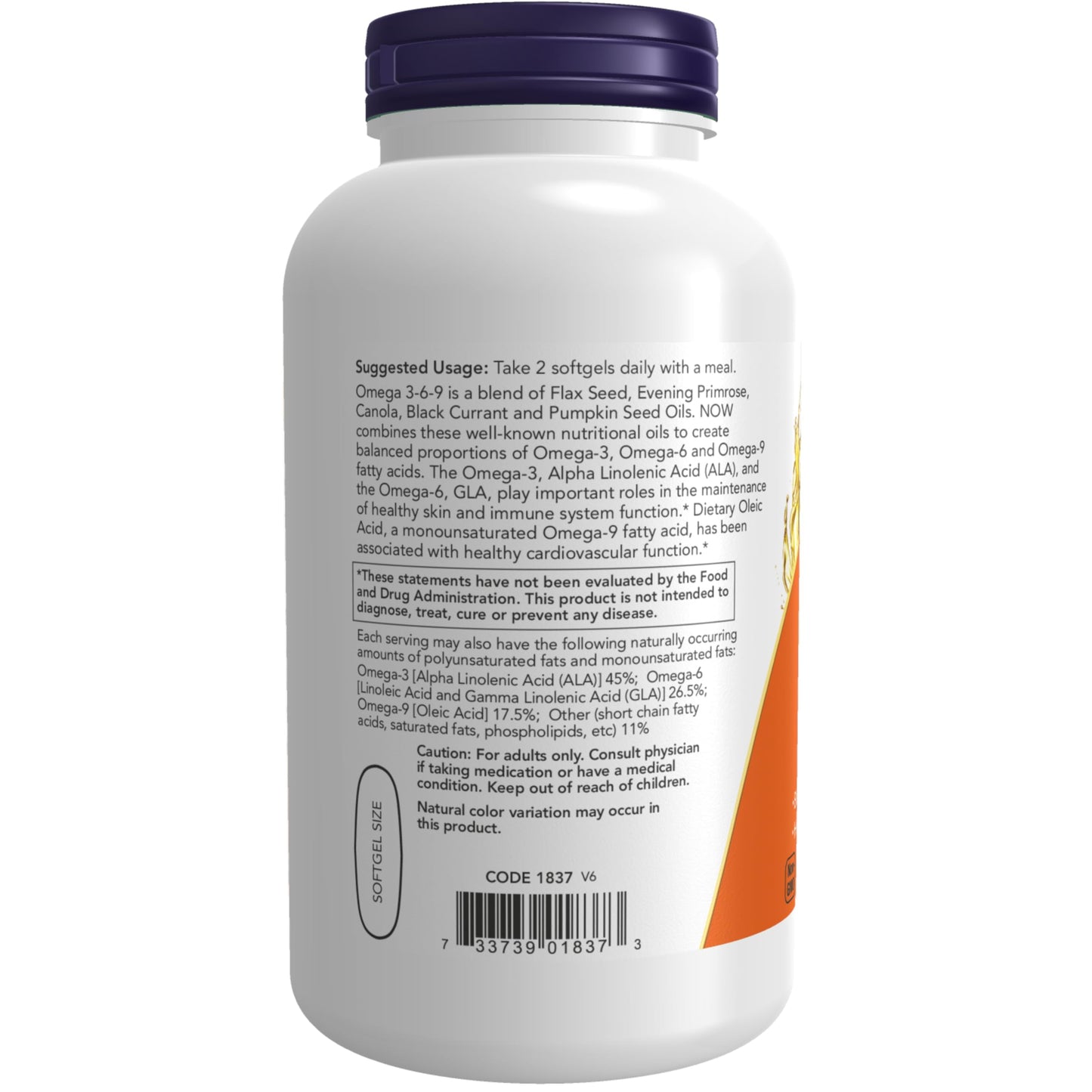 NOW Foods Omega 3-6-9 1000 mg with a blend of Flax Seed, Evening Primrose, Canola, Black Currant and Pumpkin Seed Oils Softgels 250