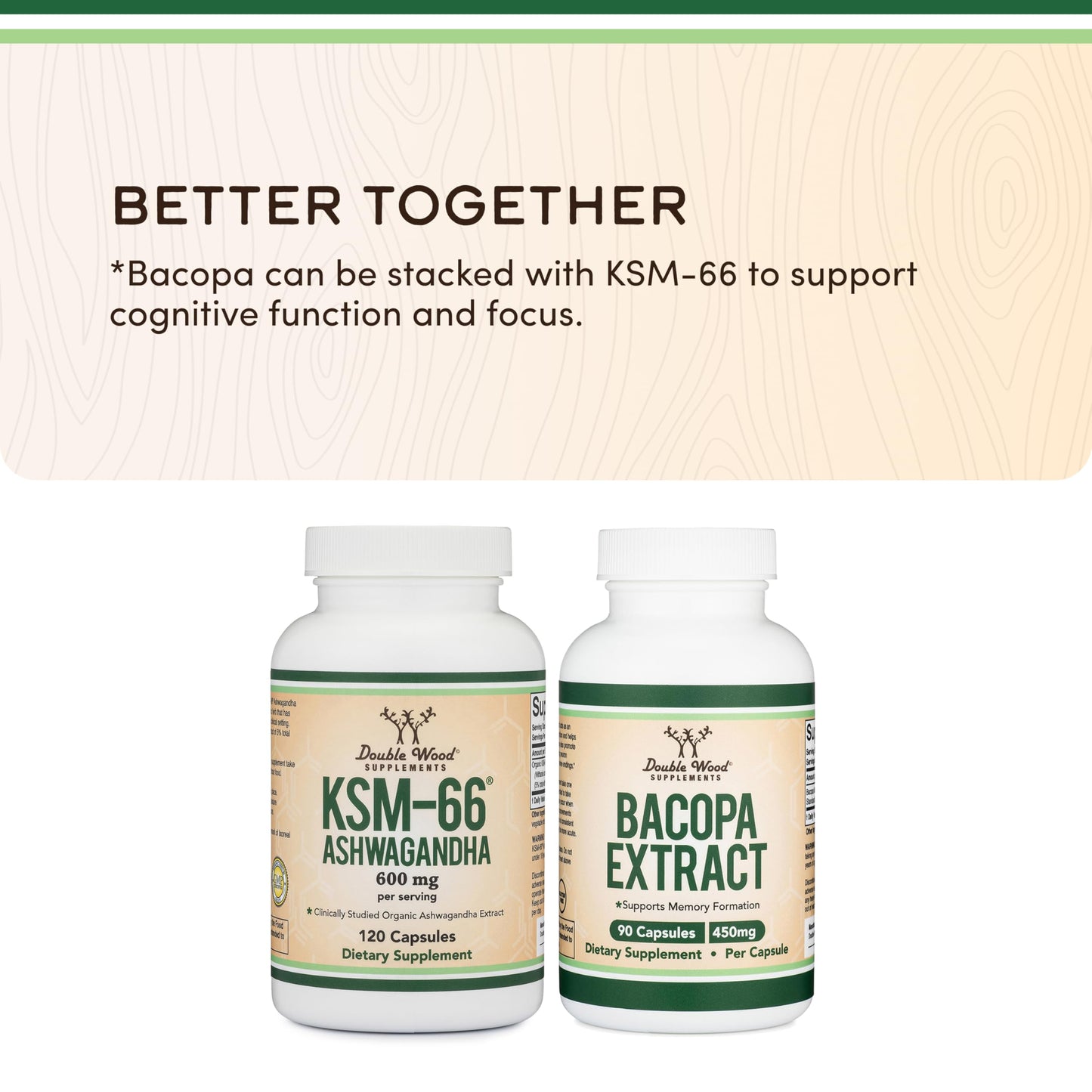 Double Wood Supplements Ashwagandha KSM 66 Organic and Clinically Studied Extract, Capsule, 120 Count