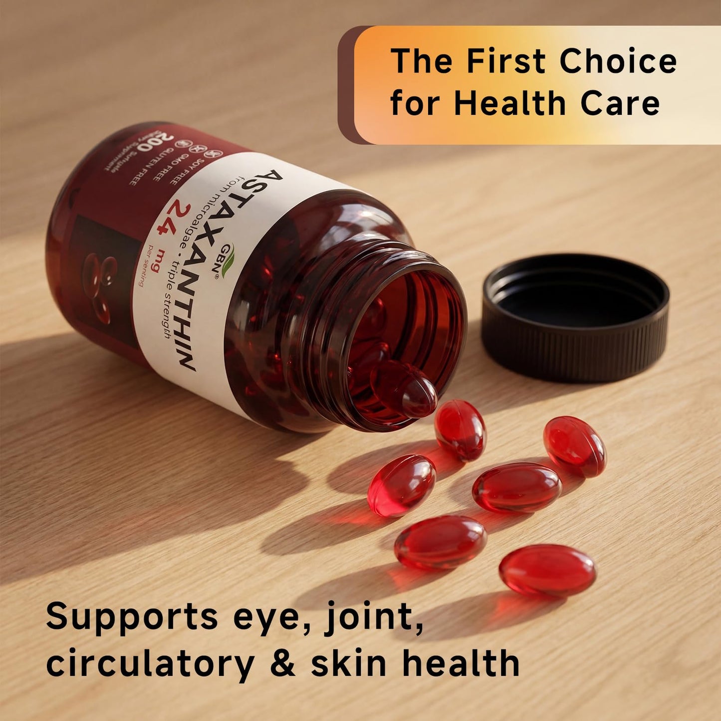 GBN Astaxanthin Supplements 24mg Softgels 200 Count