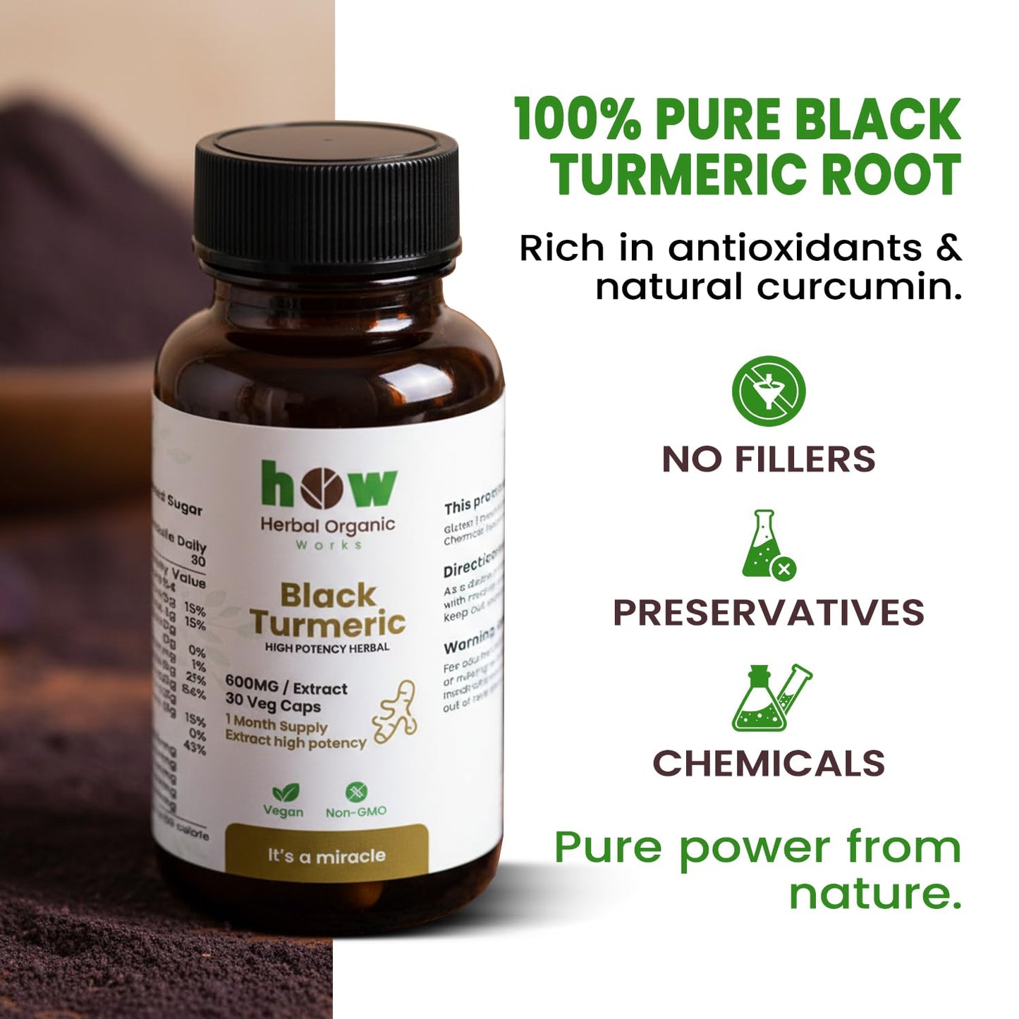 Herbal Organic Works Black Turmeric Capsules 1 Pack