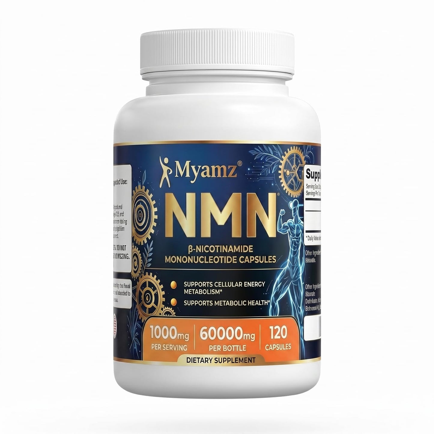 Myamz NMN Supplement 60000 mg per Bottle - 99% Pure Nicotinamide Mononucleotide for Supports NAD+ Levels, Cellular Repair & DNA Health, 120 Capsules
