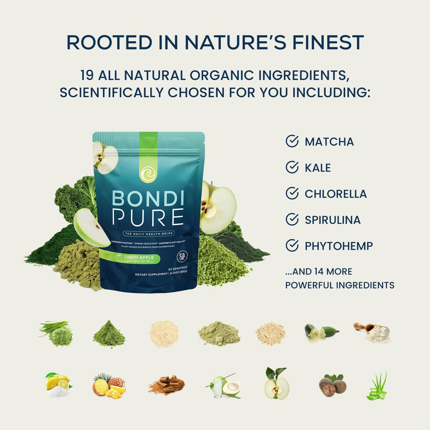 Bondi Pure Daily Health & Detox Drink Powder Green Apple 11.3