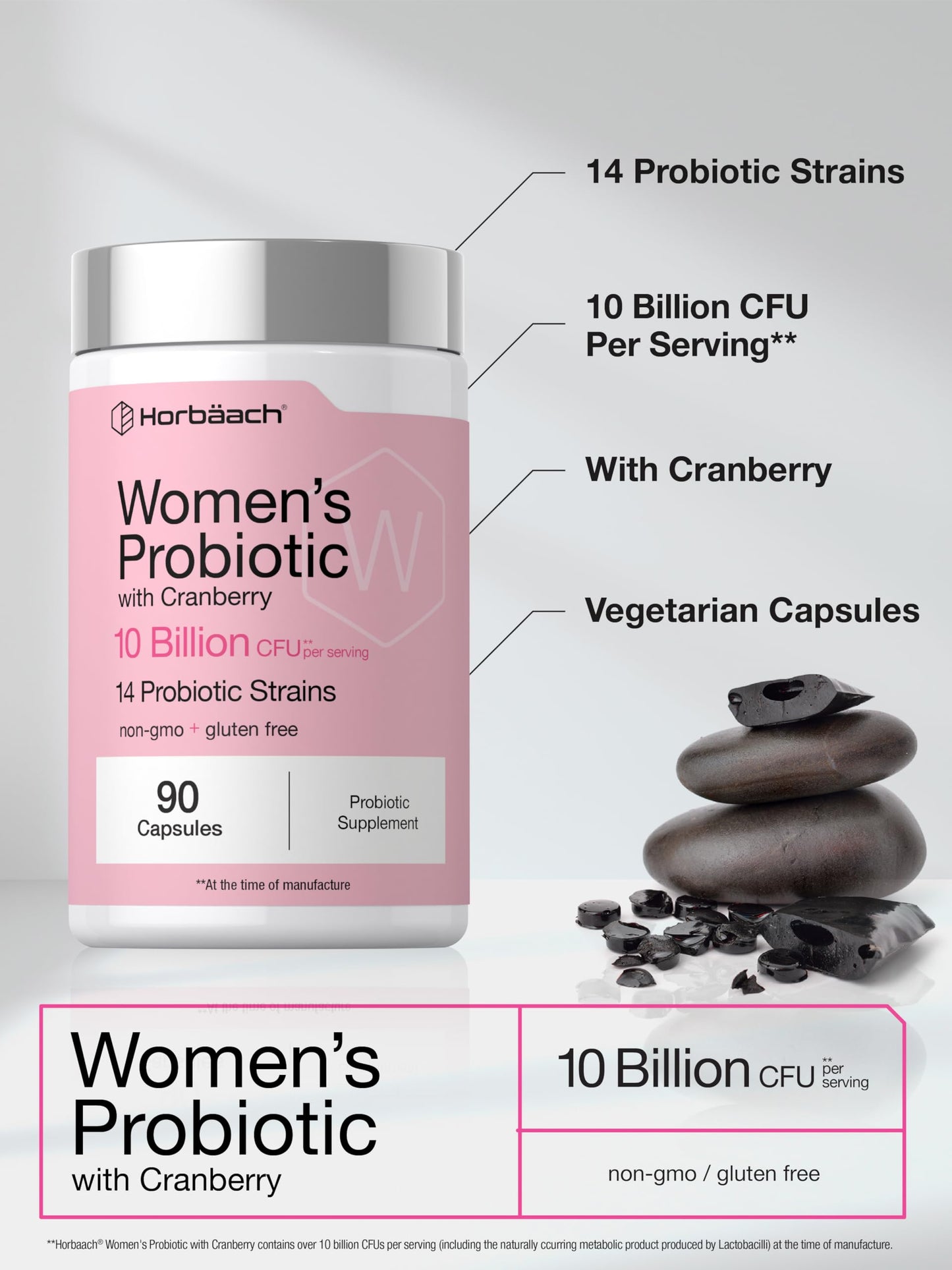 Horbäach Women's Probiotic with Cranberry Supplement Capsules 90 Count