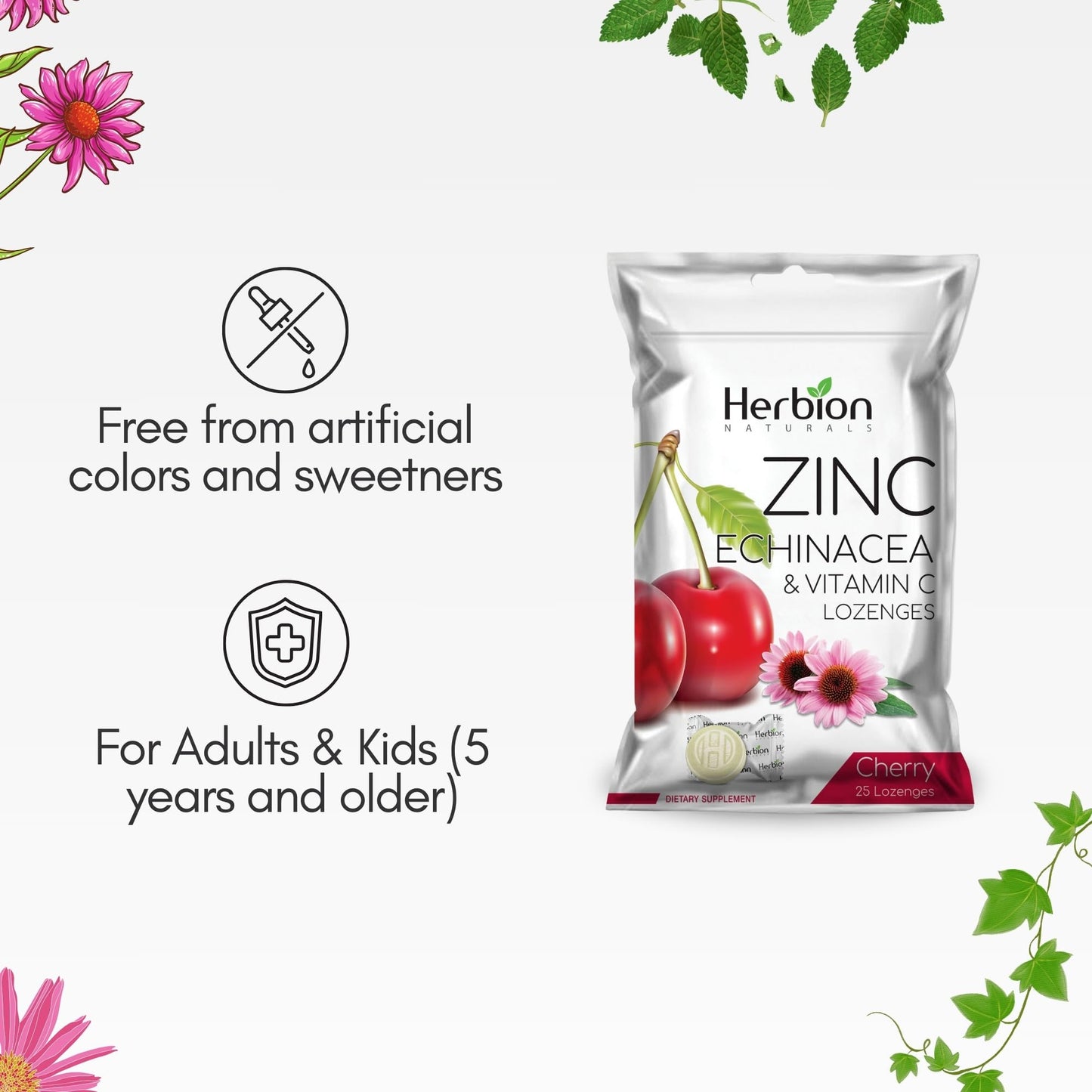 HERBION Zinc, Echinacea & Vitamin C Lozenges, 125 Count