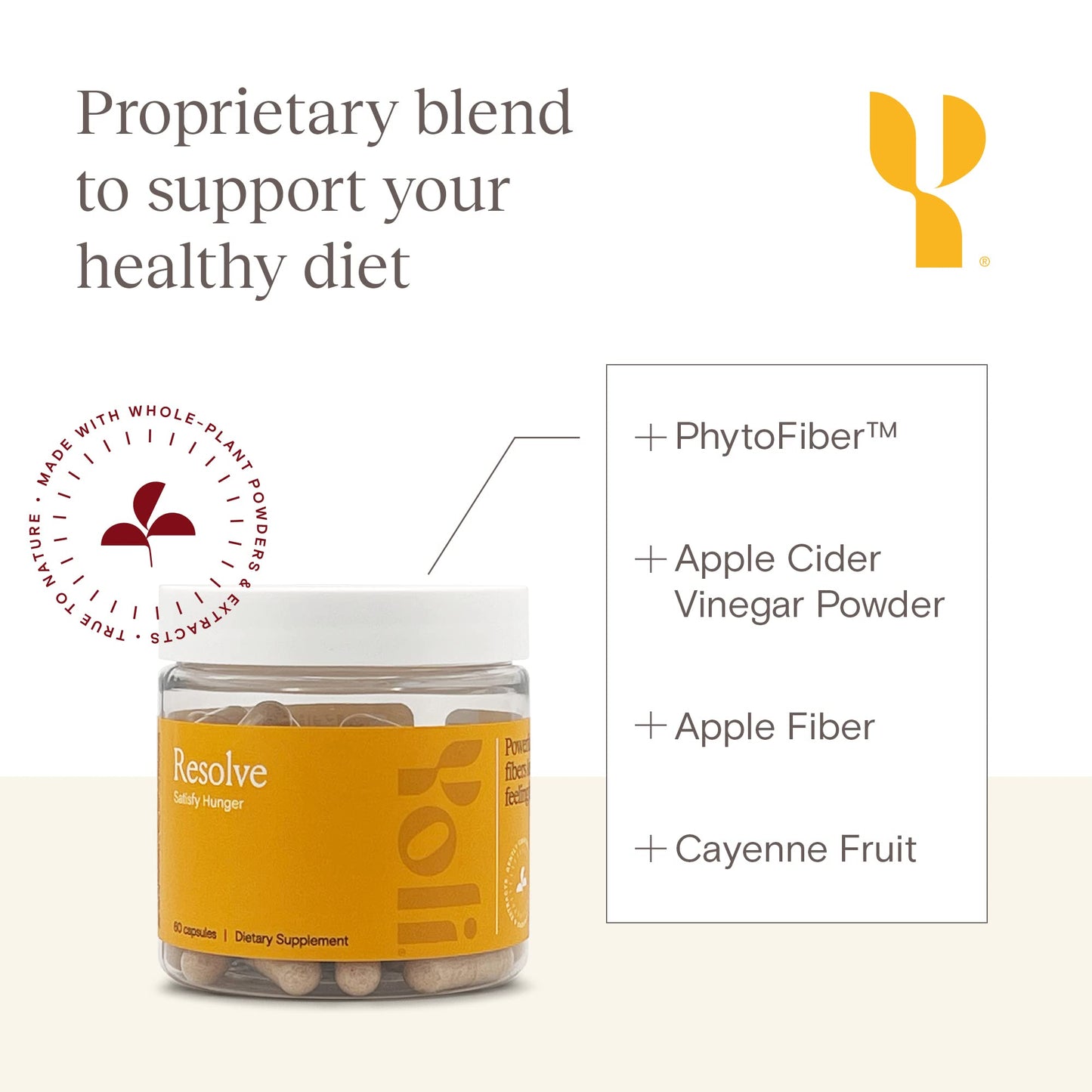 Yoli Resolve PhytoFiber Apple Cider Vinegar Powder and Glucomannan Capsules, 60 Count