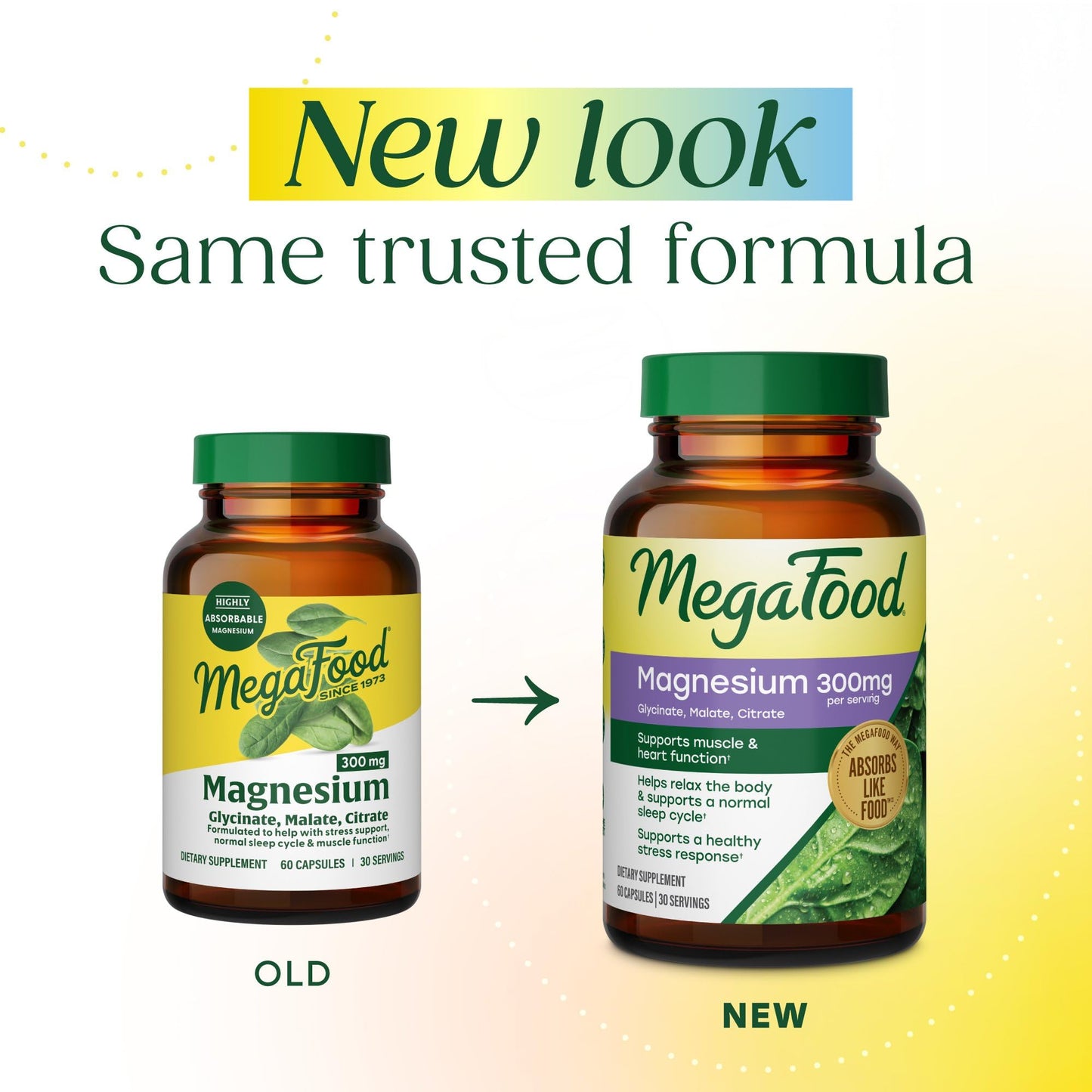 MegaFood Magnesium Glycinate, Citrate, Malate 300mg Supplement, Triple Magnesium Complex, 60 Capsules