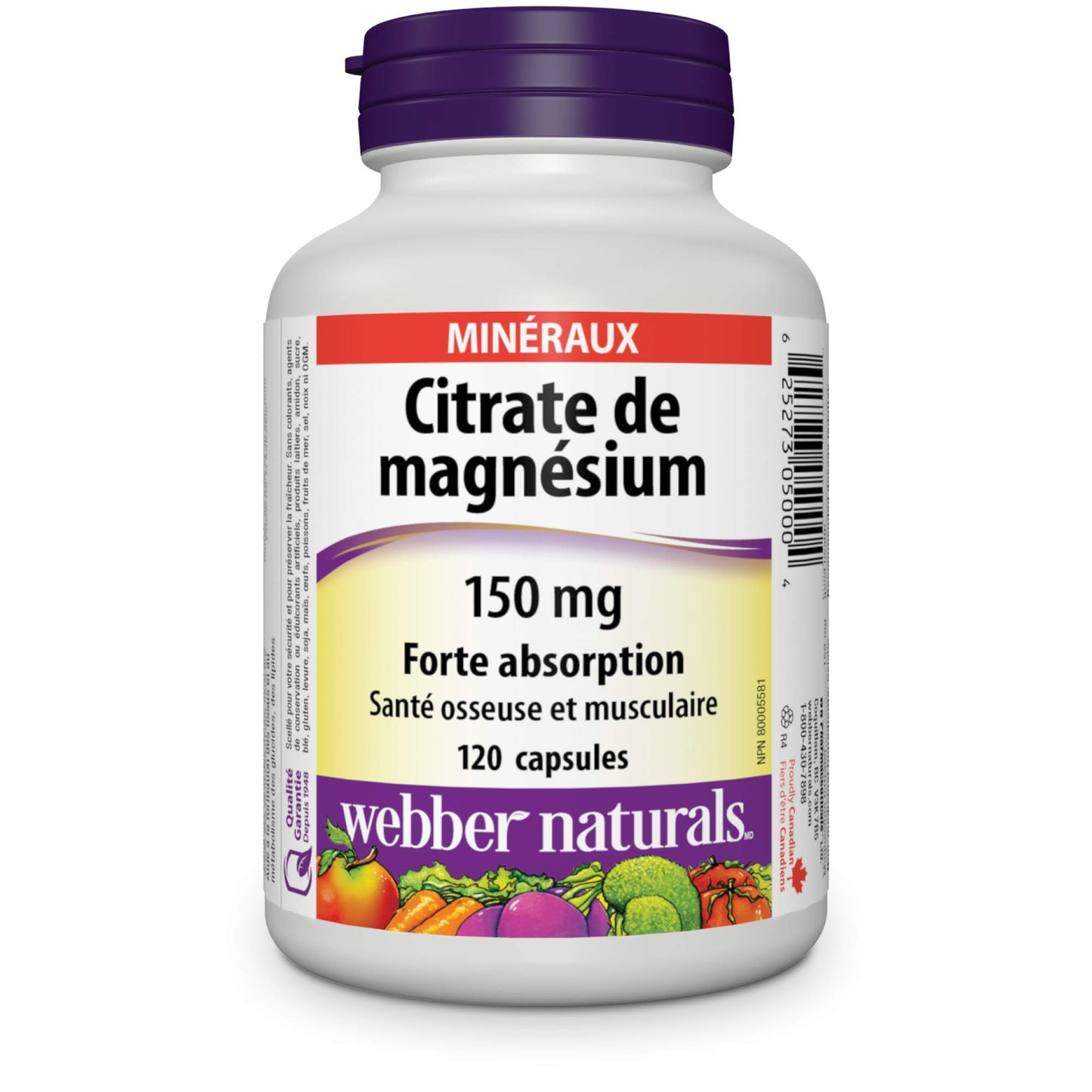 Webber Naturals Magnesium Citrates High Absorption 150 mg Capsules 120