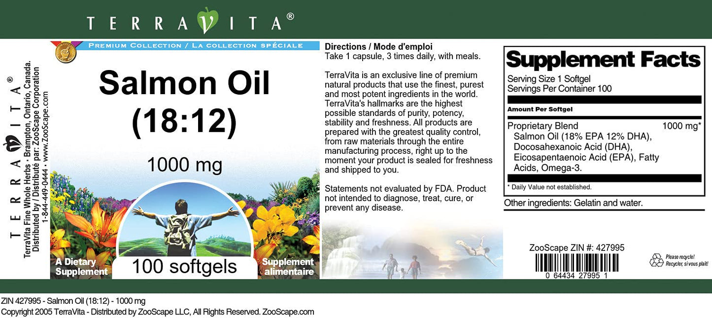 Terravita Salmon Oil (18:12) 1000 mg Softgels, 200 Softgels