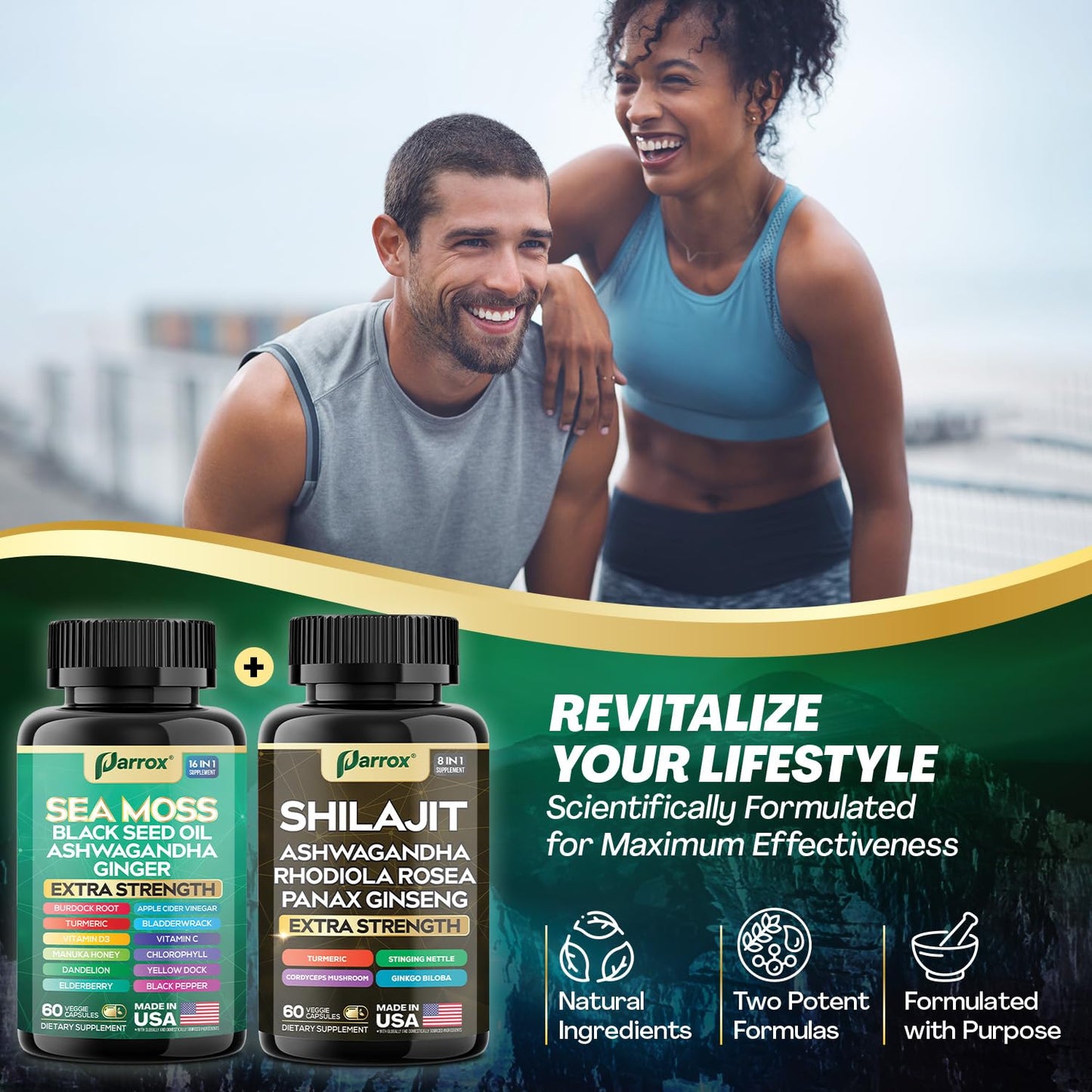 Parrox Shilajit & Sea Moss Bundle, Black Seed Oil & Ashwagandha, Dynamic Vitality Capsules 120
