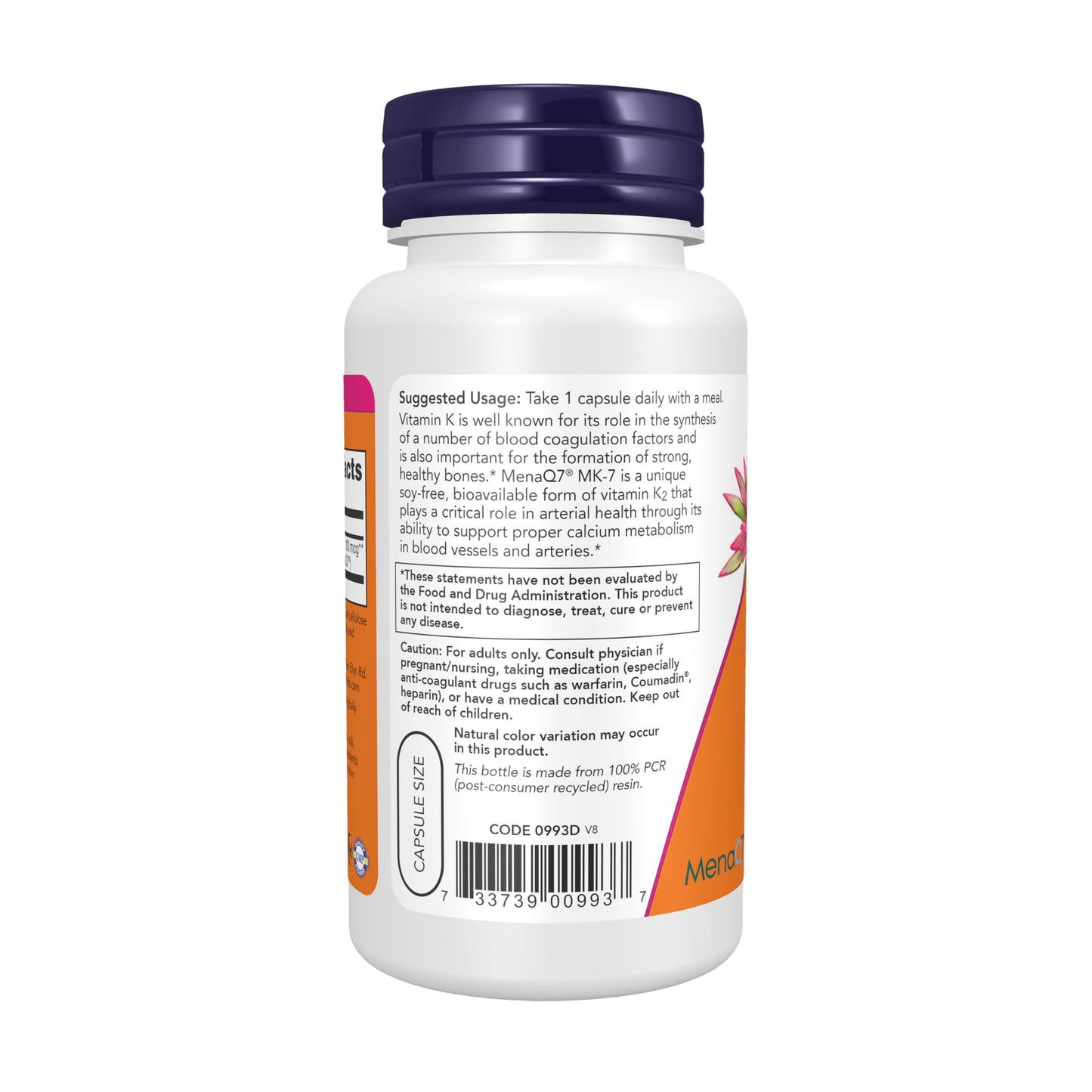 NOW Foods MK-7 Vitamin K-2 100 mcg Capsules, 120 Count