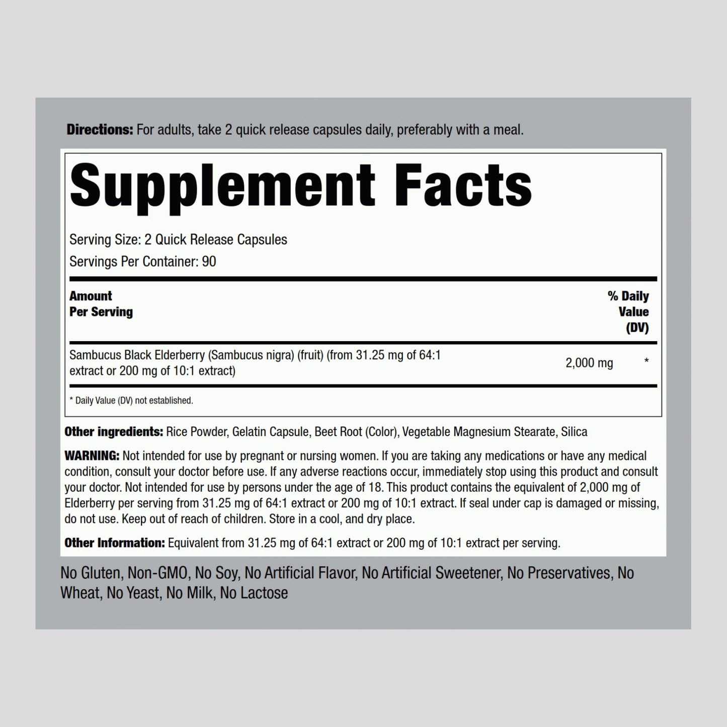 Piping Rock Black Elderberry Capsules 180 Count