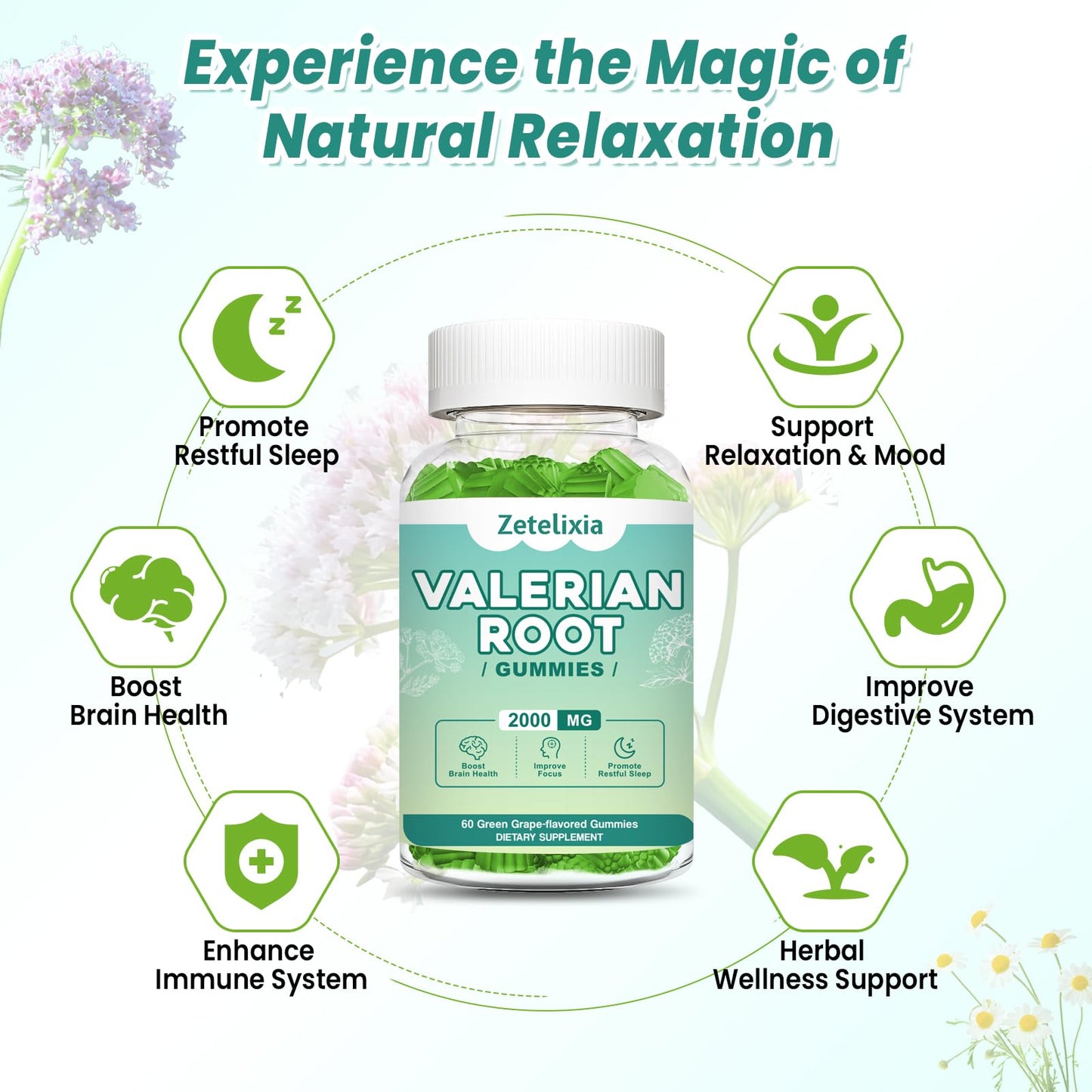 Zetelixia Organic Valerian Root Gummies 120 Count