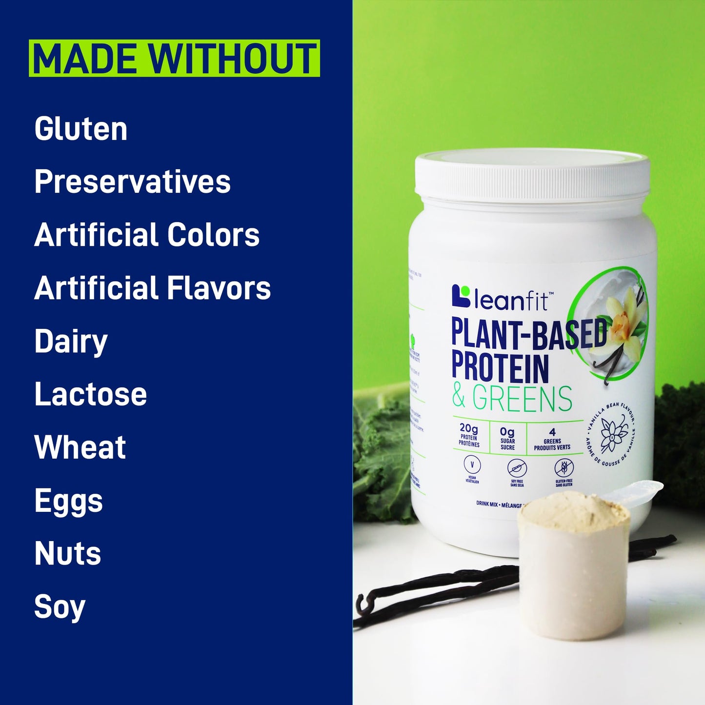 LeanFit Plant-Based Protein & Greens Natural Vanilla Tub, 19 Servings