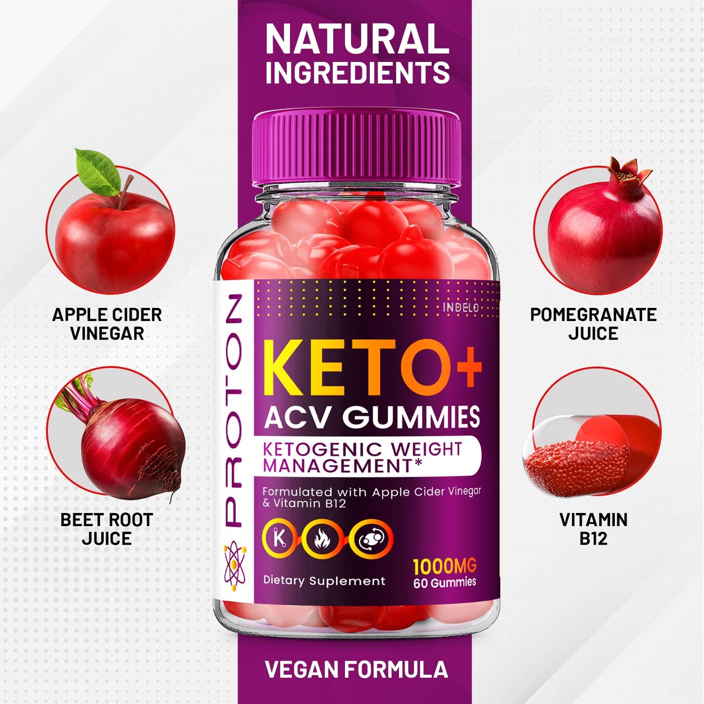Indelo Proton Keto + ACV Gummies, 60 Count