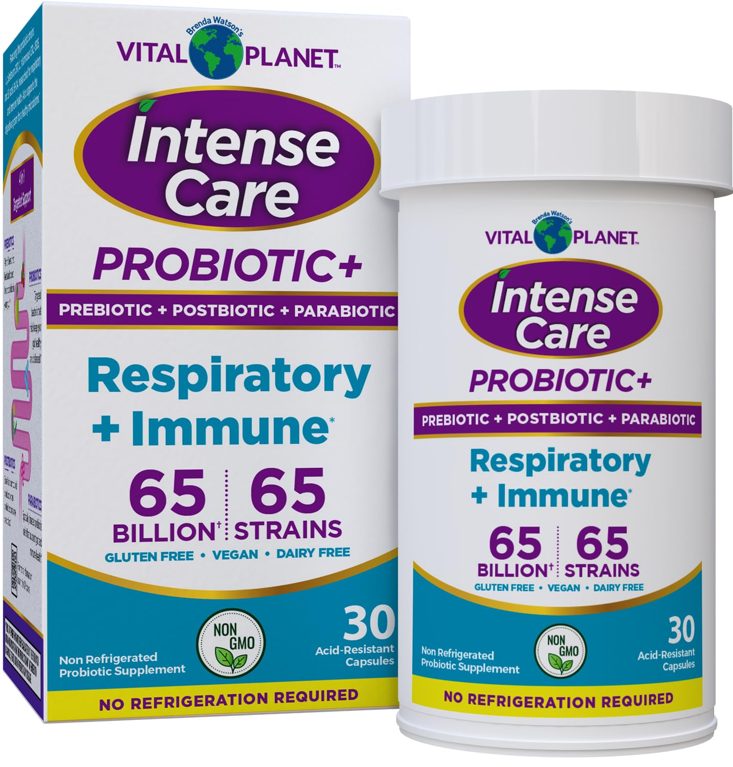 Vital Planet Intense Care Respiratory and Immune Probiotic Lung Support Supplement Capsule 30 Count