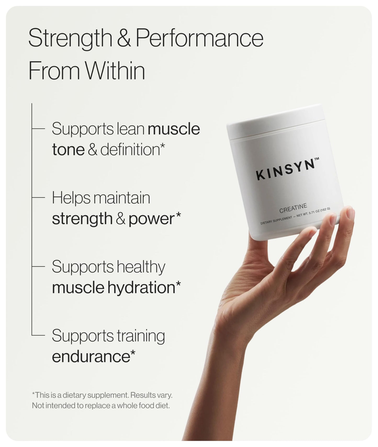 Kinsyn Creatine Monohydrate Powder Unflavored 5.71 Ounce