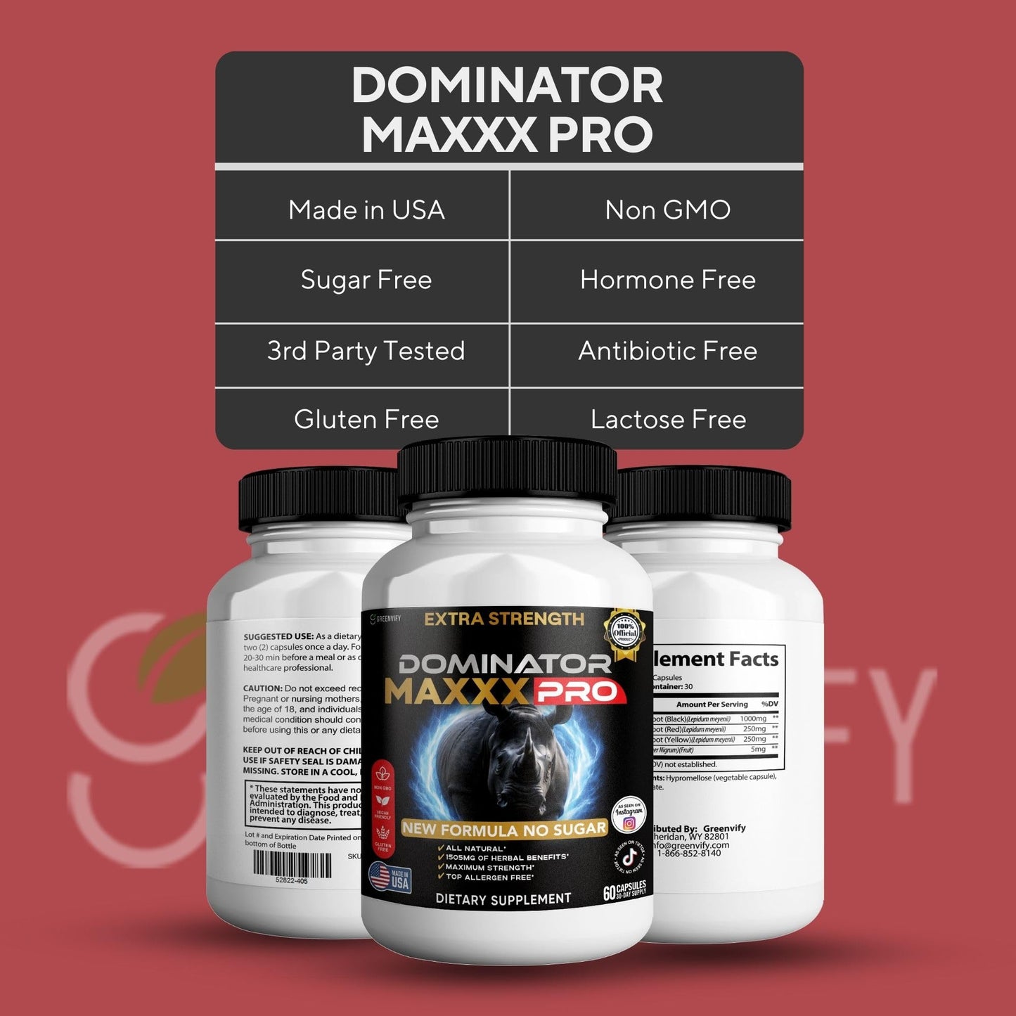 GREENVIFY Dominator MAXXX PRO Dietary Supplement Organic Maca Root Blend Capsule, 60 Count