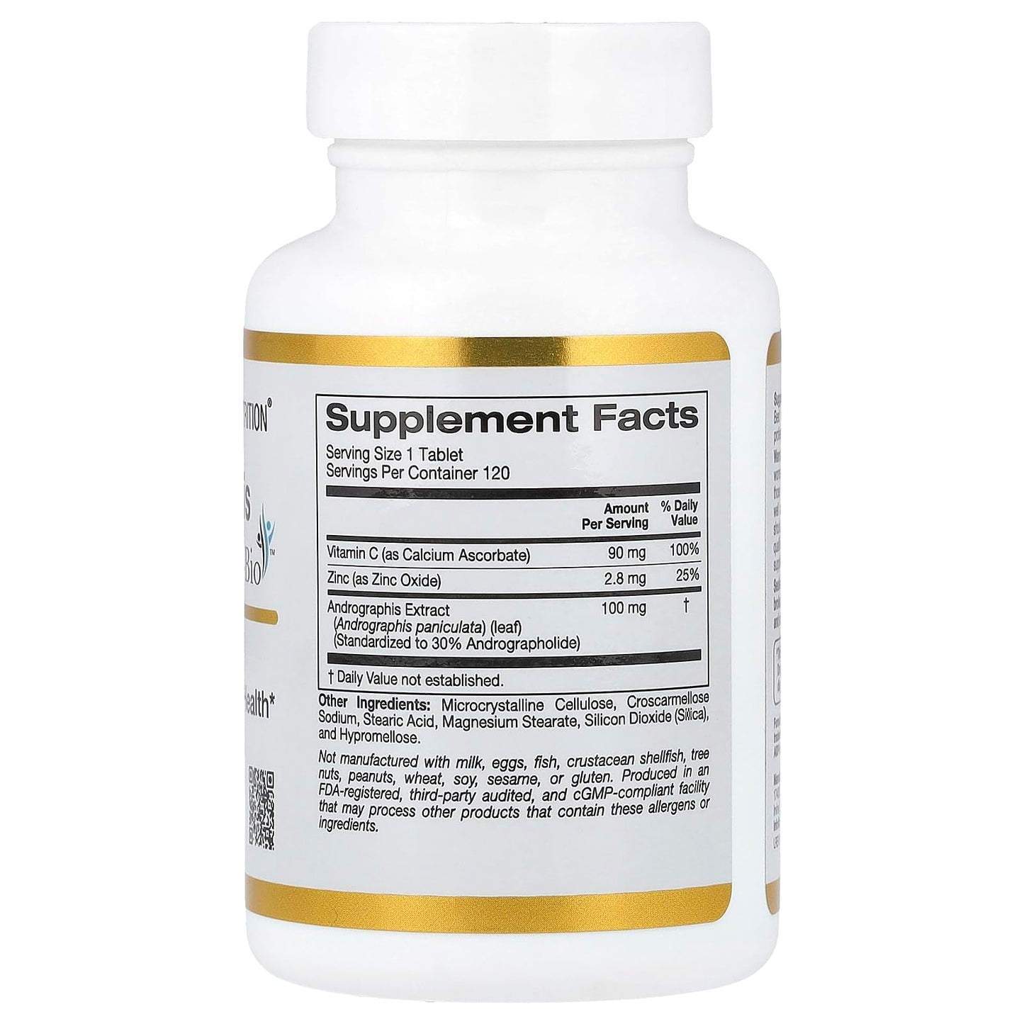 California Gold Nutrition Andrographis Immune Formula with AP-Bio, Vitamin C and Zinc 120 Tablets