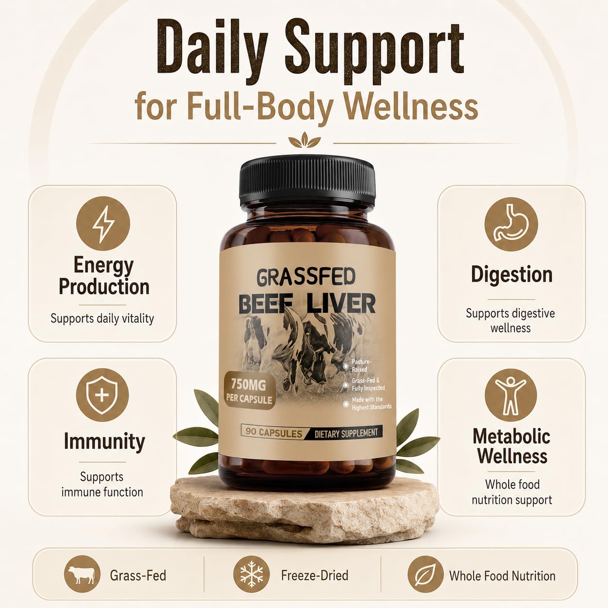 Generic Grass Fed Beef Liver Capsules, 90 Capsules