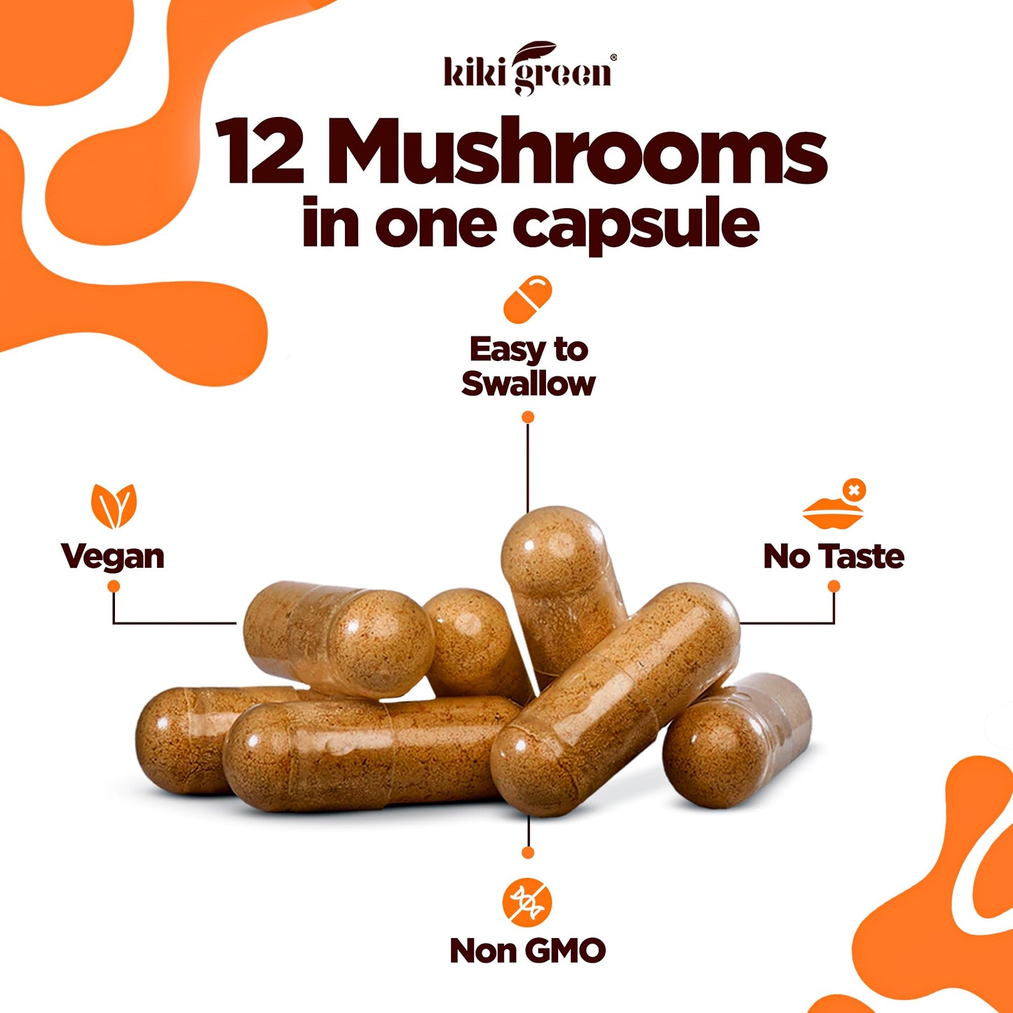 KIKI Green 12 Mushroom Supplement Capsules 120 Count