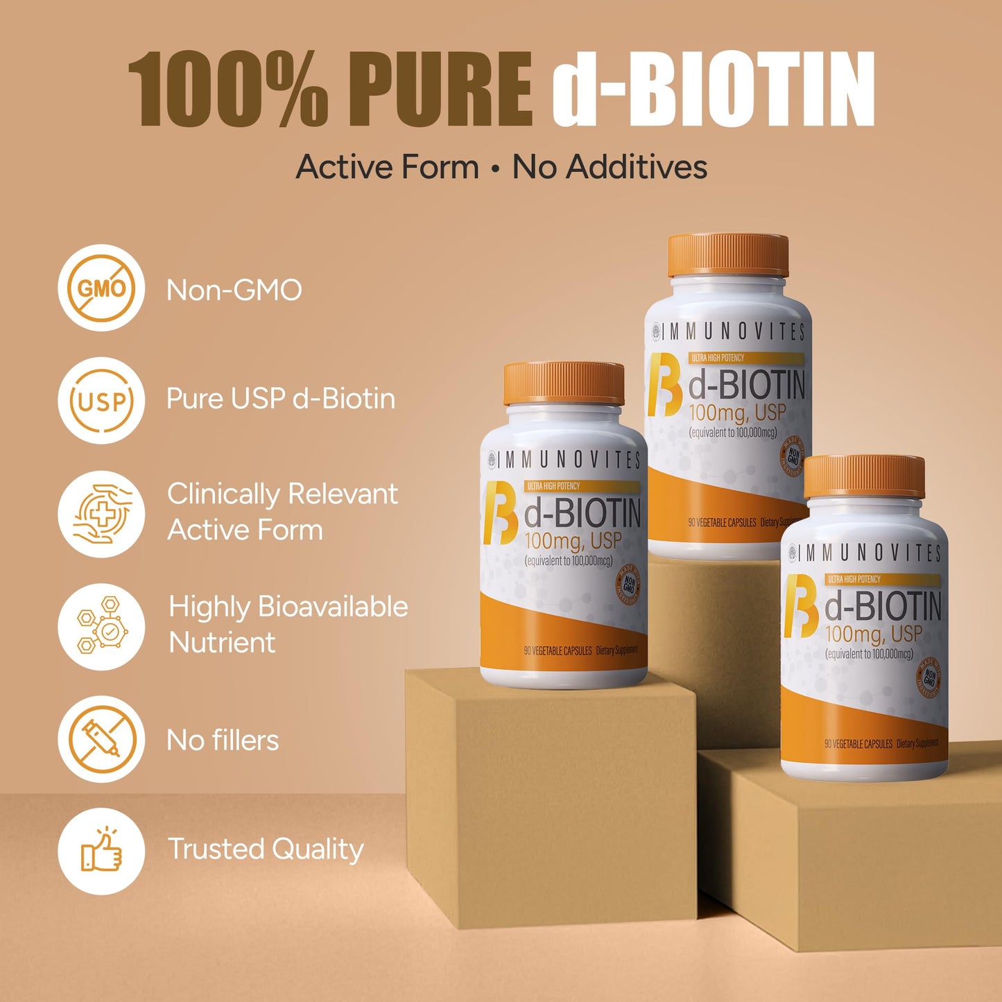 IMMUNOVITES Biotin High Dose 100 mg (as d-Biotin, USP) Capsules, 90 Count