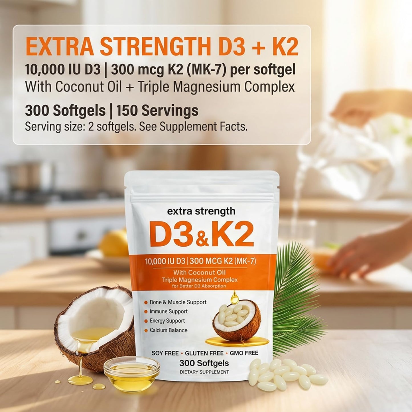 Megacephalus Vitamin D3 K2 Magnesium Complex Softgels 300 Count