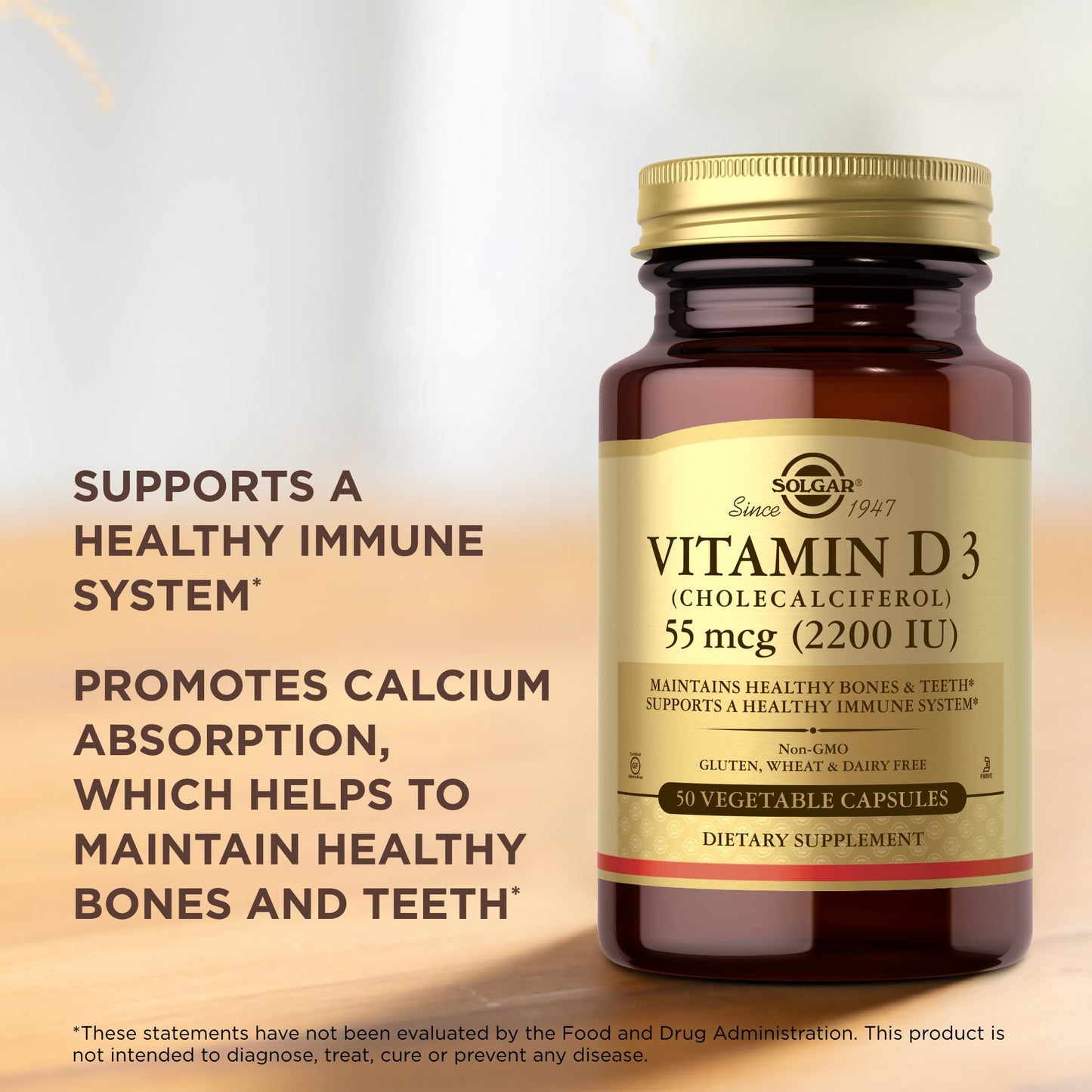 Solgar Vitamin D3 (Cholecalciferol) Vegetable Capsules 50 Count