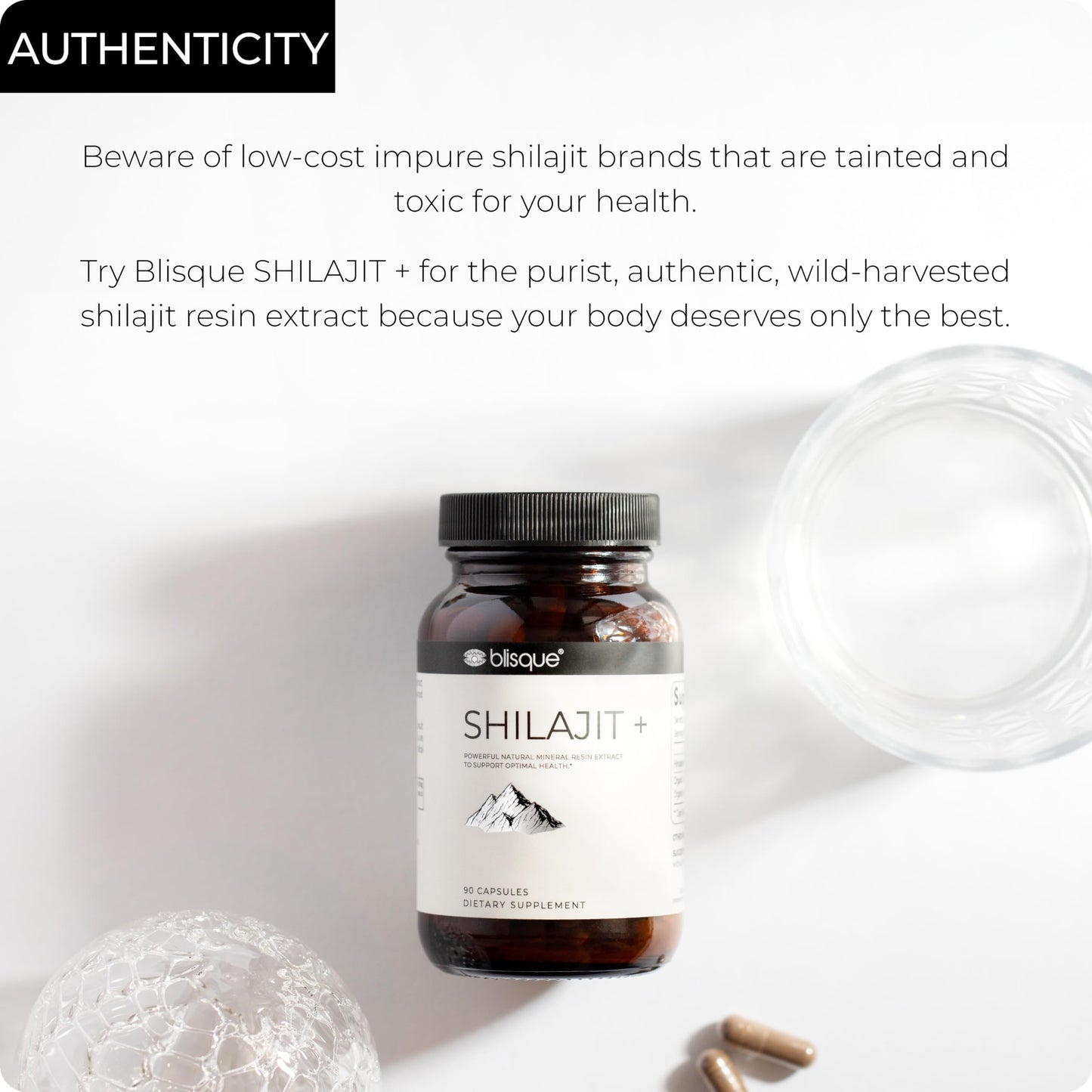 Blisque Pure Himalayan Organic Shilajit Resin Extract Capsules 90 Count